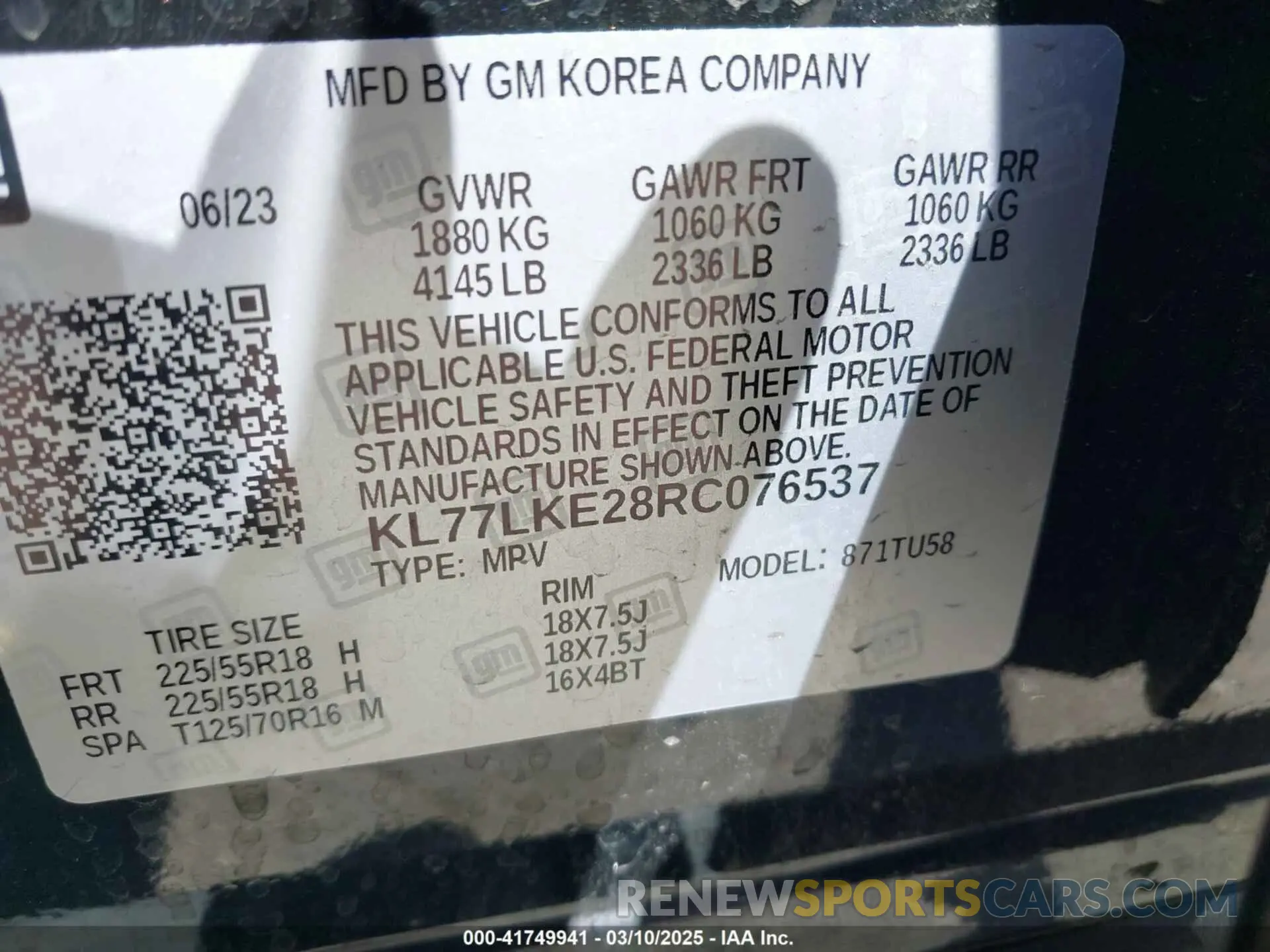 9 Фотография поврежденного автомобиля KL77LKE28RC076537 CHEVROLET TRAX 2024