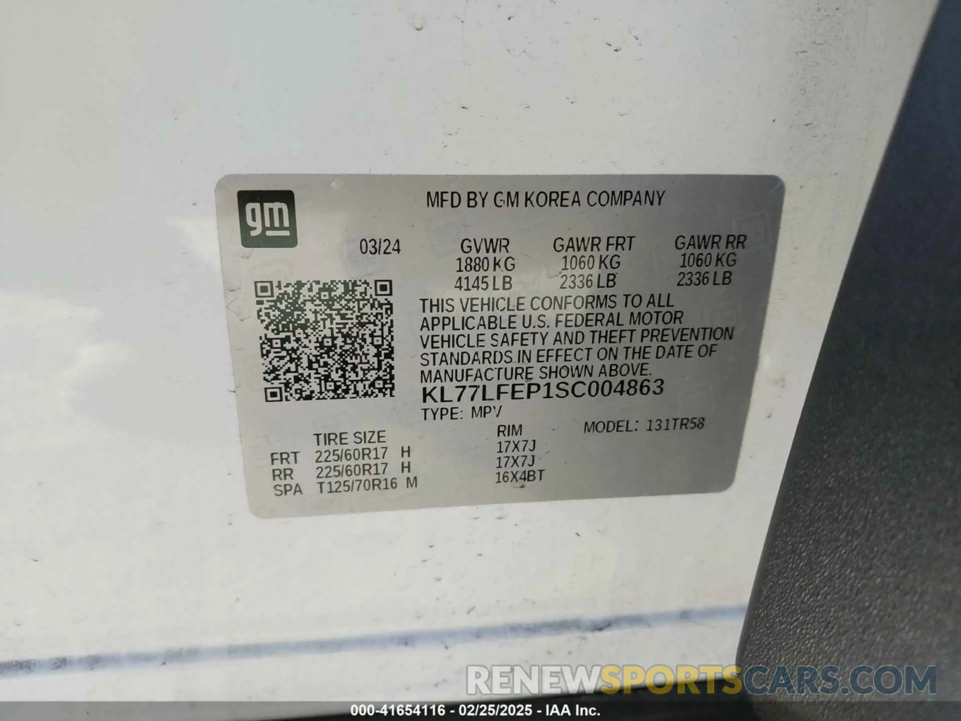 9 Фотография поврежденного автомобиля KL77LFEP1SC004863 CHEVROLET TRAX 2025