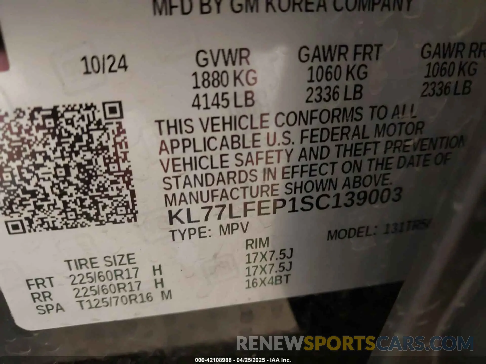 9 Photograph of a damaged car KL77LFEP1SC139003 CHEVROLET TRAX 2025