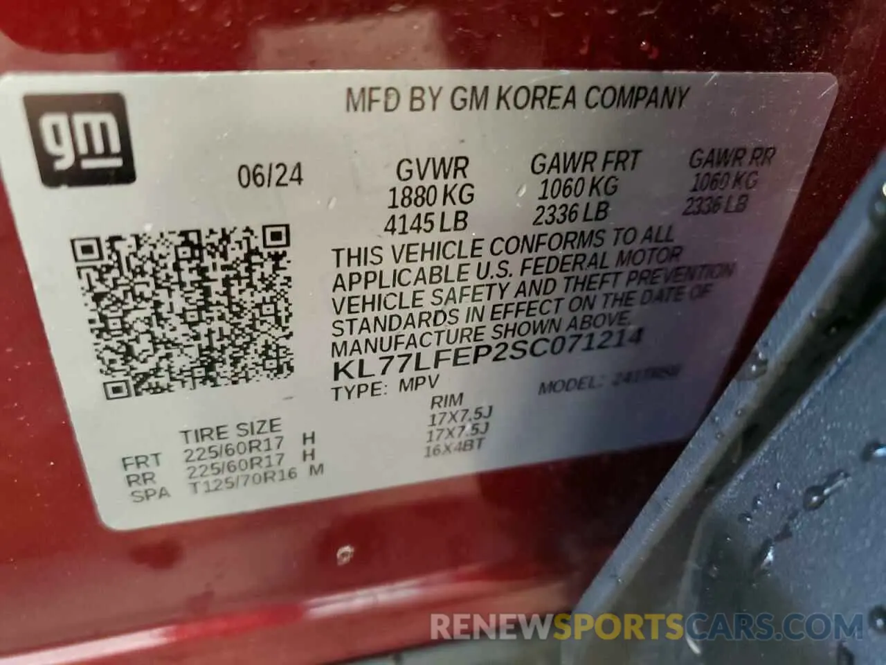 14 Photograph of a damaged car KL77LFEP2SC071214 CHEVROLET TRAX 2025