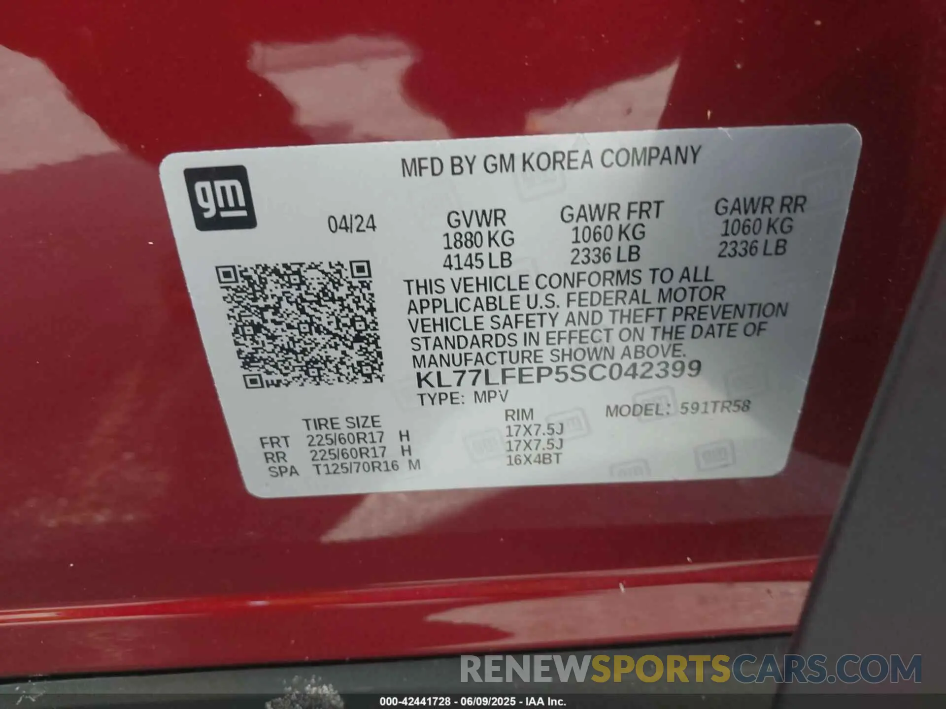 9 Фотография поврежденного автомобиля KL77LFEP5SC042399 CHEVROLET TRAX 2025