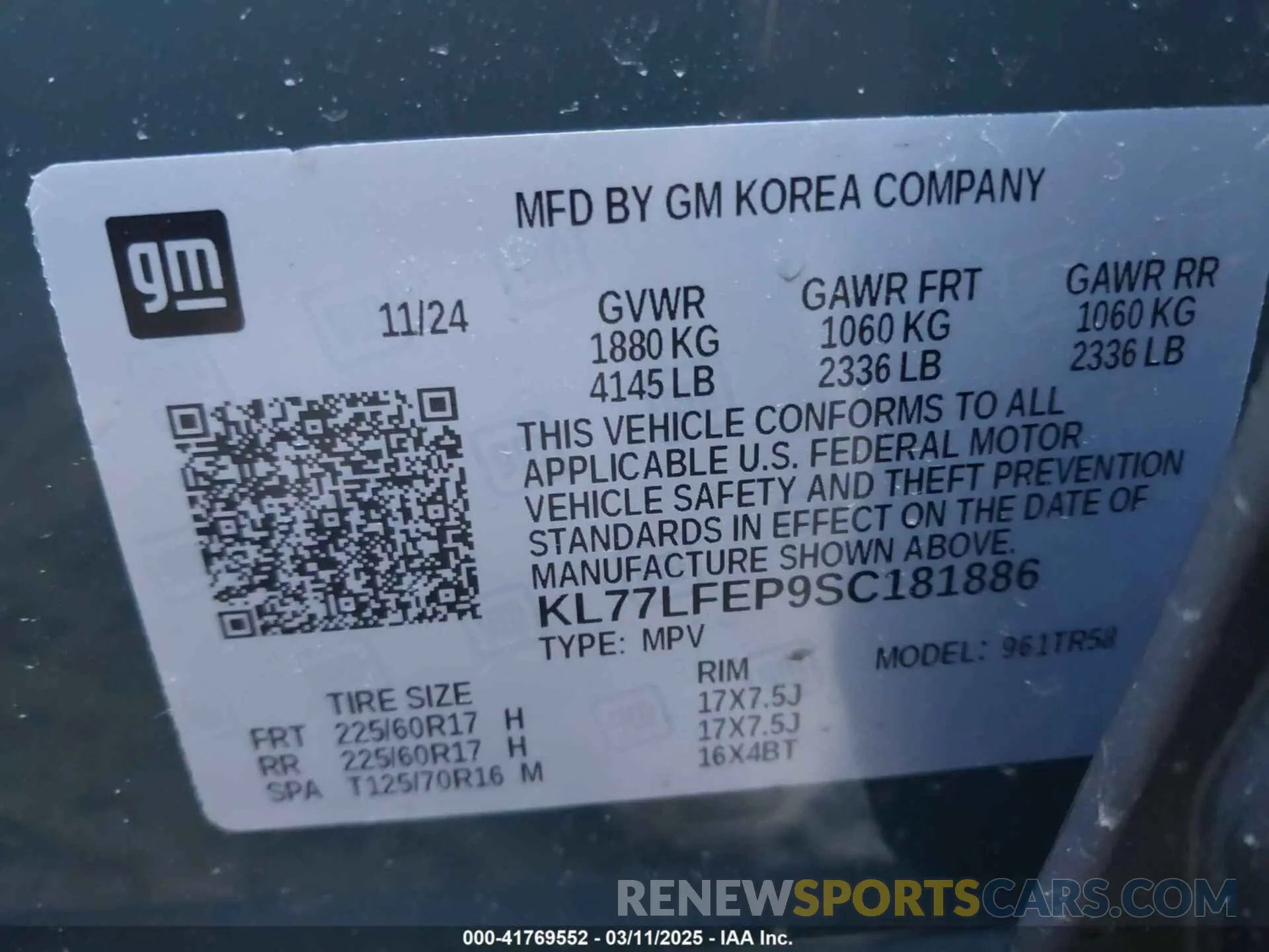 9 Фотография поврежденного автомобиля KL77LFEP9SC181886 CHEVROLET TRAX 2025