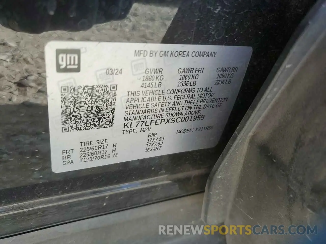 13 Photograph of a damaged car KL77LFEPXSC001959 CHEVROLET TRAX 2025