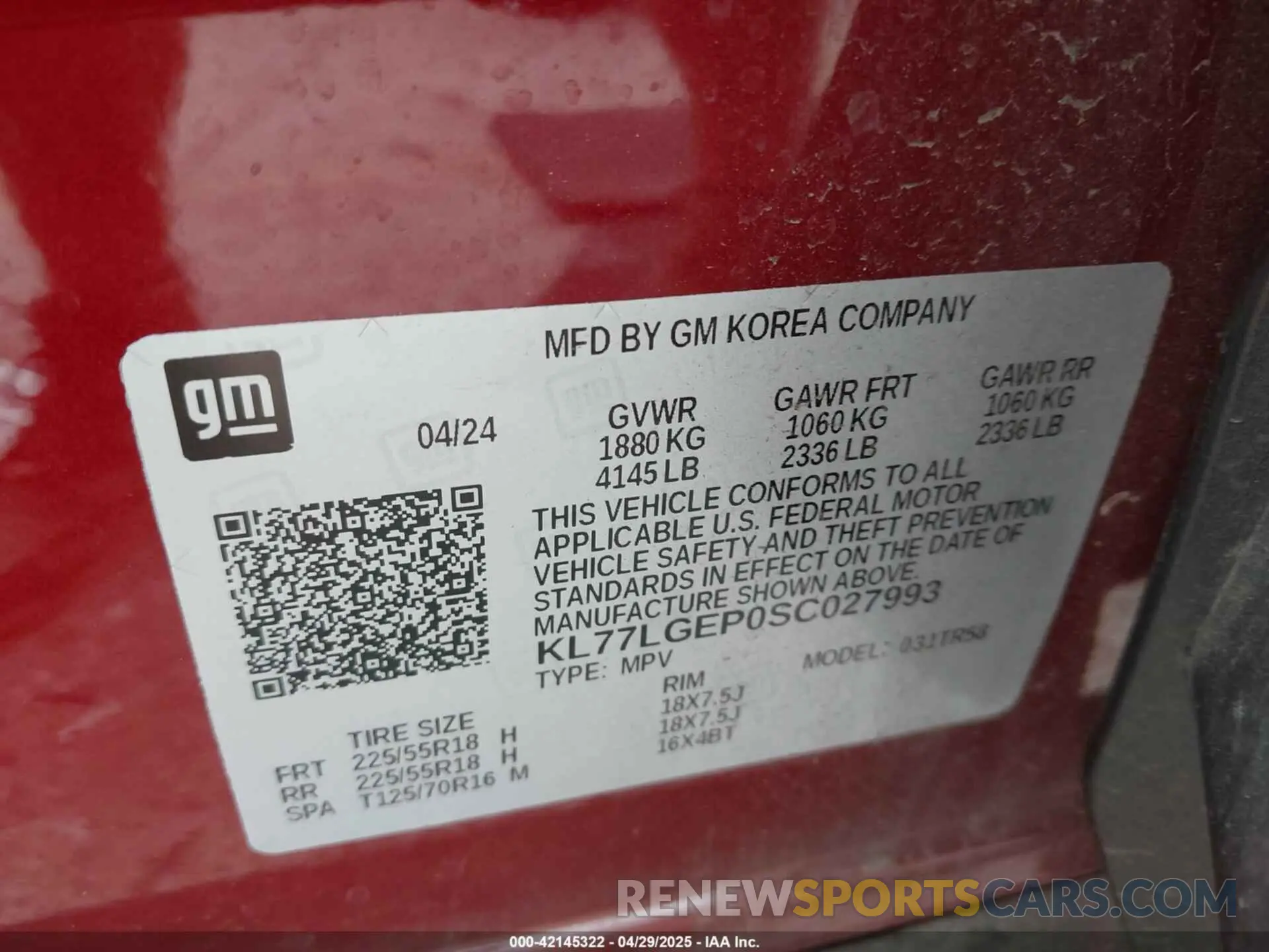 9 Photograph of a damaged car KL77LGEP0SC027993 CHEVROLET TRAX 2025