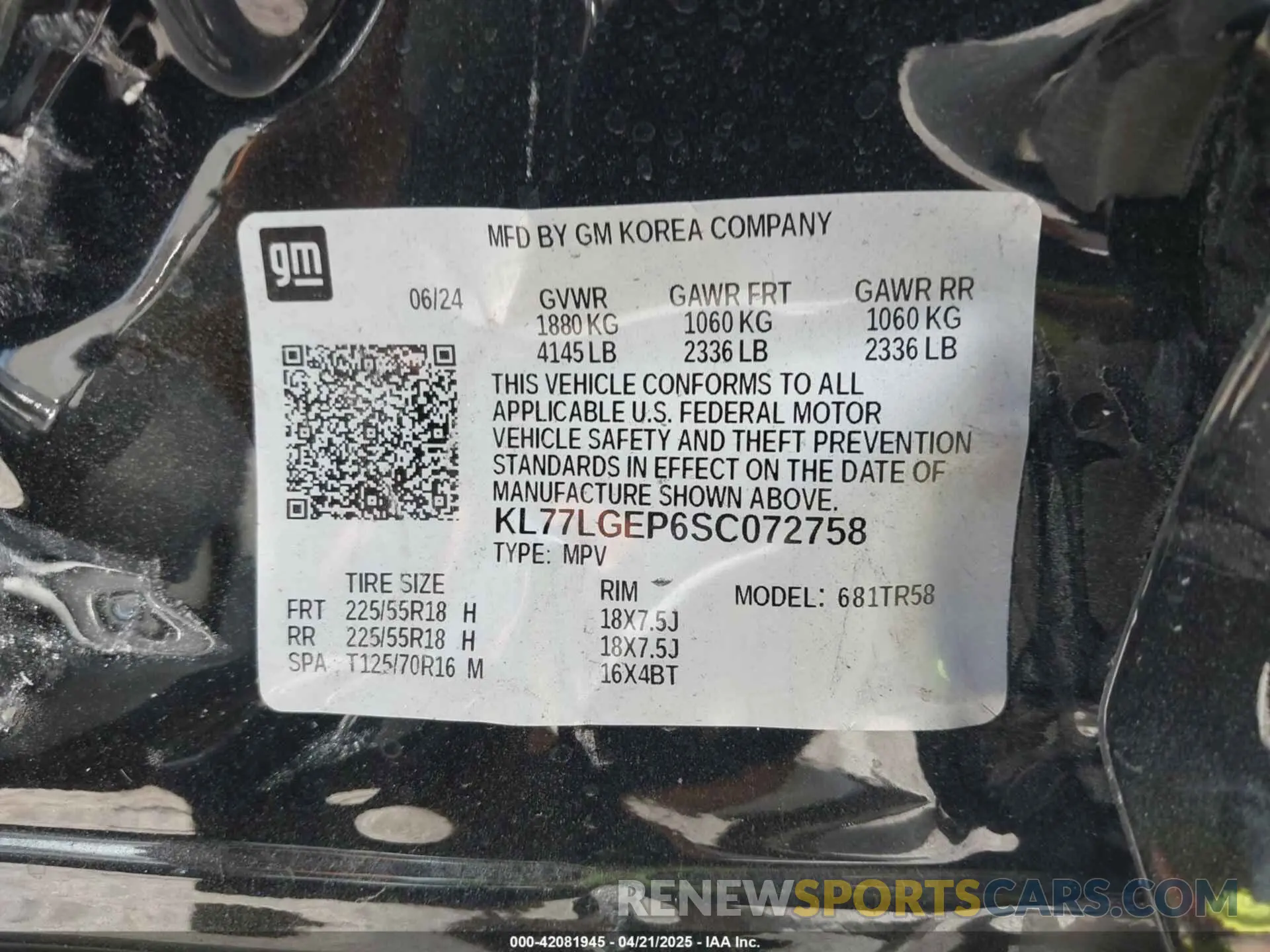 9 Фотография поврежденного автомобиля KL77LGEP6SC072758 CHEVROLET TRAX 2025