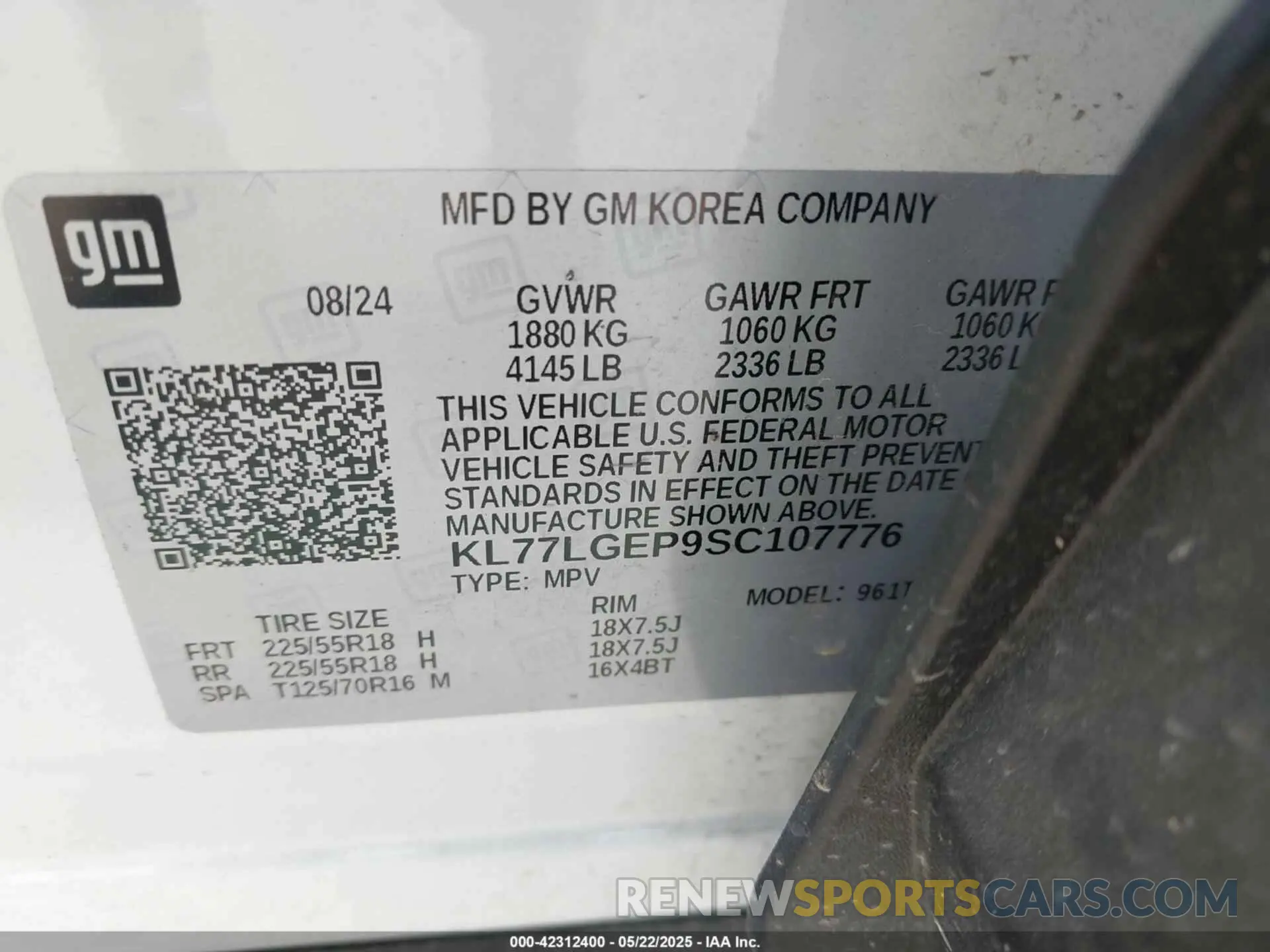 9 Photograph of a damaged car KL77LGEP9SC107776 CHEVROLET TRAX 2025