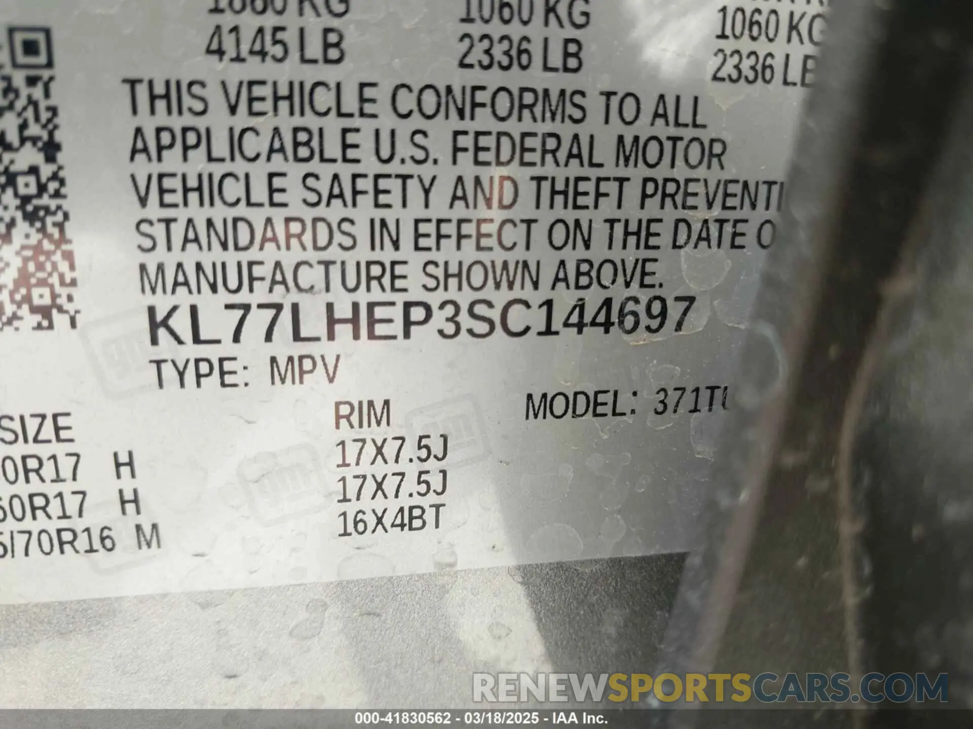 9 Фотография поврежденного автомобиля KL77LHEP3SC144697 CHEVROLET TRAX 2025