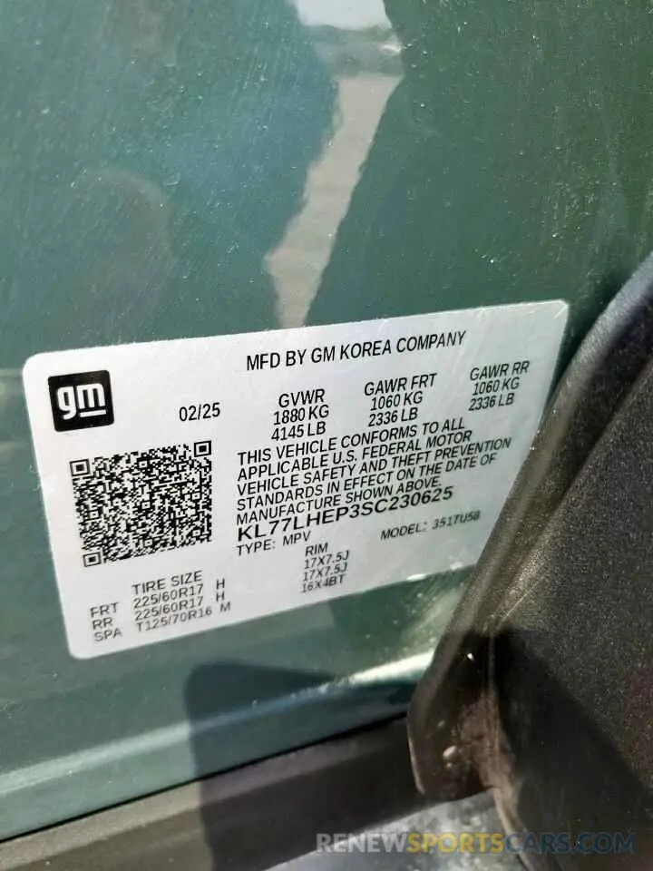 13 Photograph of a damaged car KL77LHEP3SC230625 CHEVROLET TRAX 2025