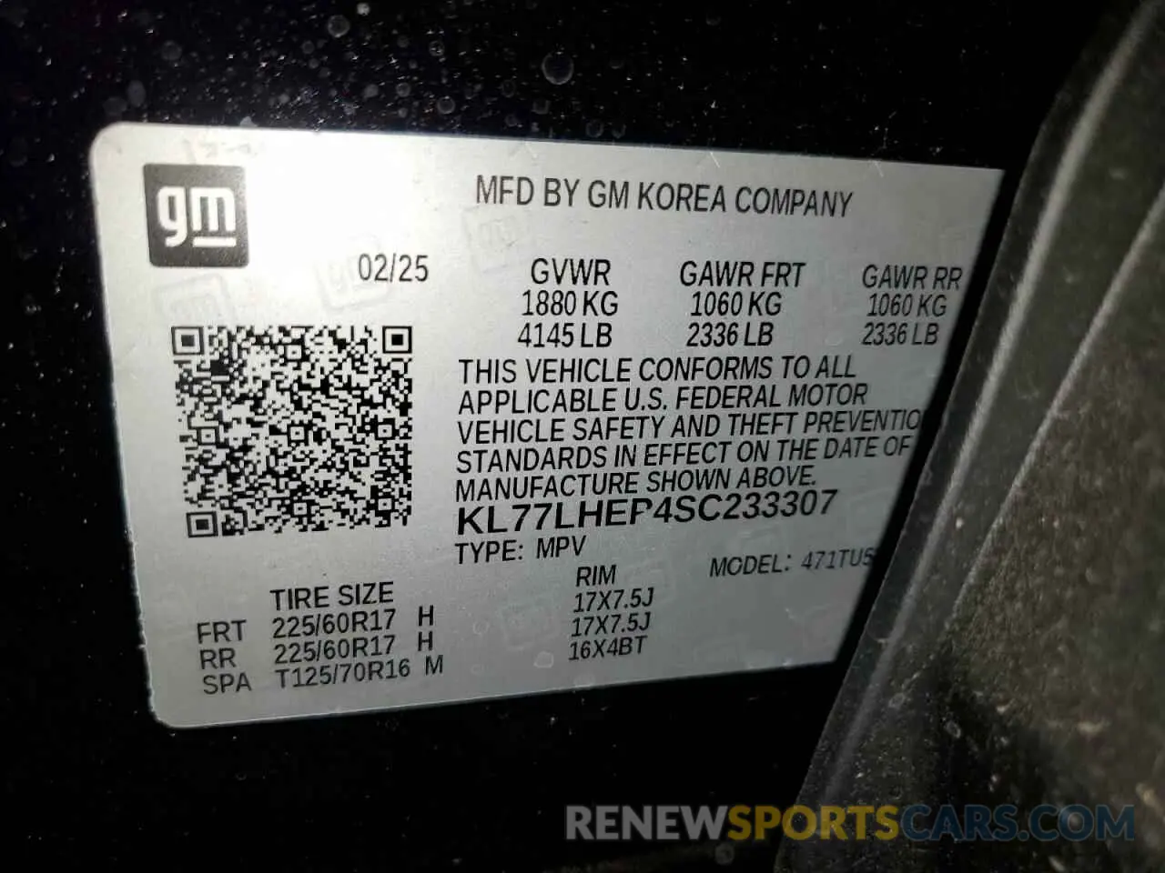 14 Photograph of a damaged car KL77LHEP4SC233307 CHEVROLET TRAX 2025