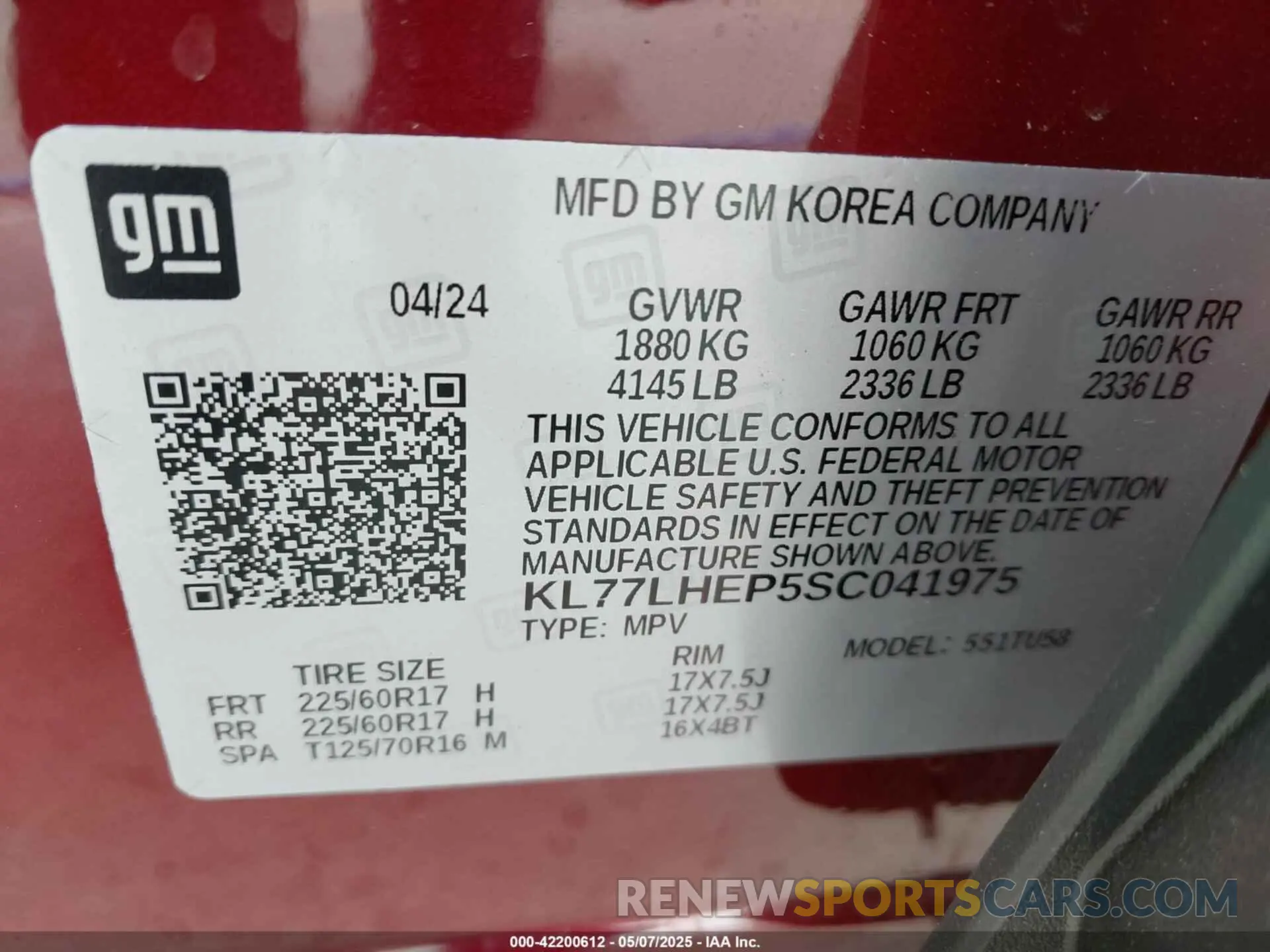 9 Фотография поврежденного автомобиля KL77LHEP5SC041975 CHEVROLET TRAX 2025