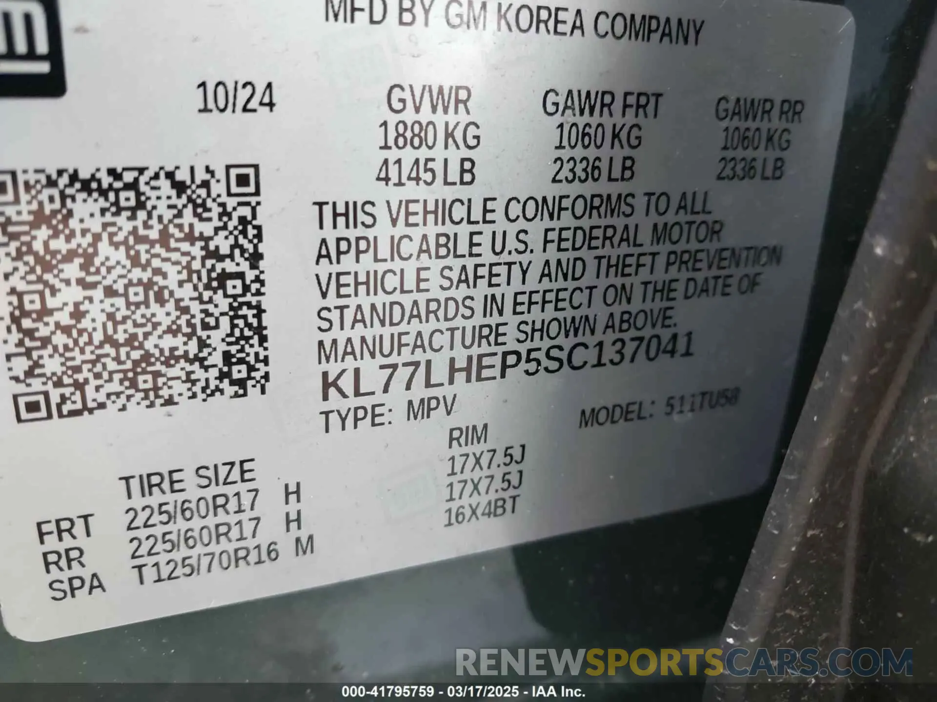9 Фотография поврежденного автомобиля KL77LHEP5SC137041 CHEVROLET TRAX 2025