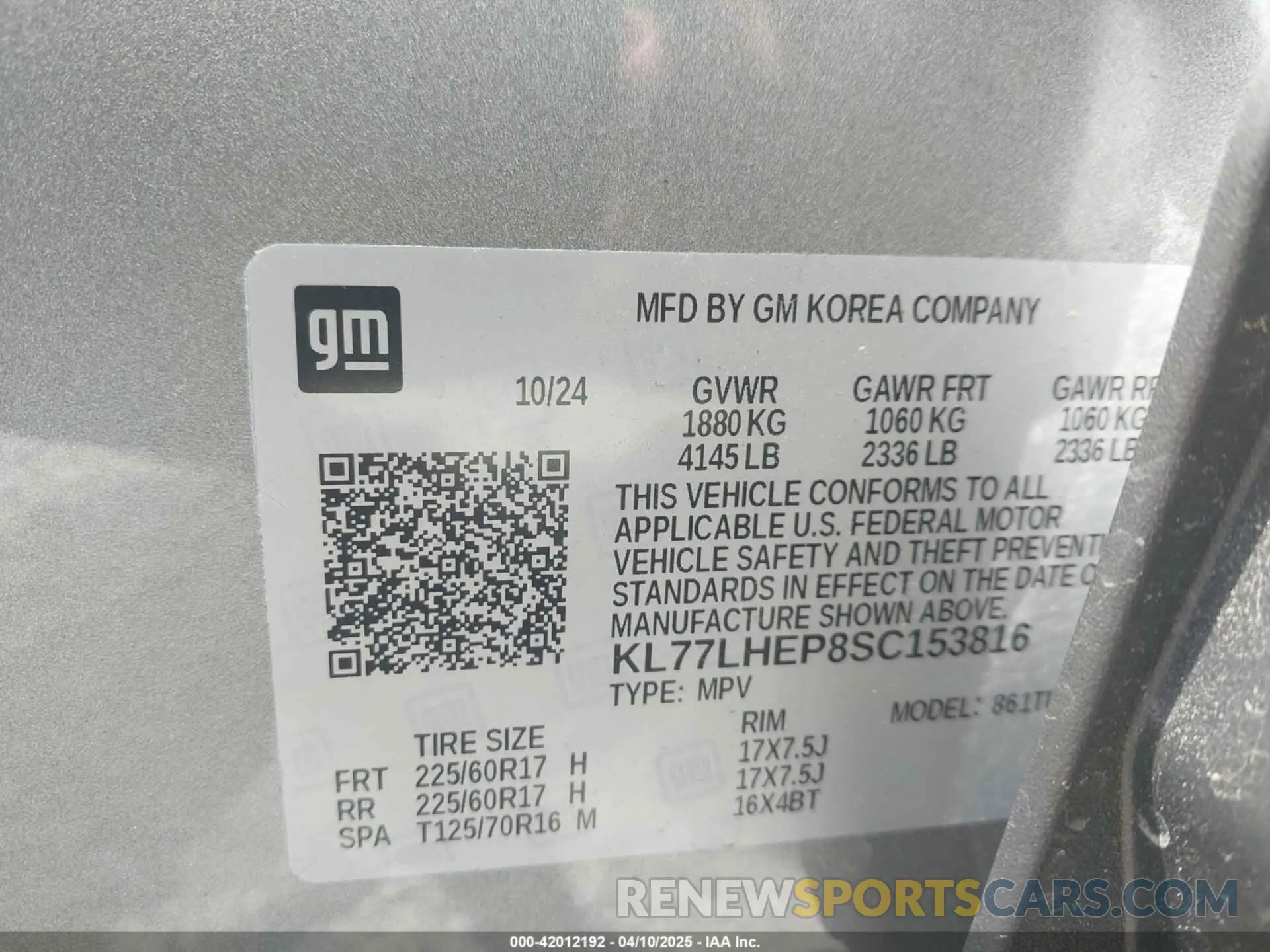 9 Фотография поврежденного автомобиля KL77LHEP8SC153816 CHEVROLET TRAX 2025
