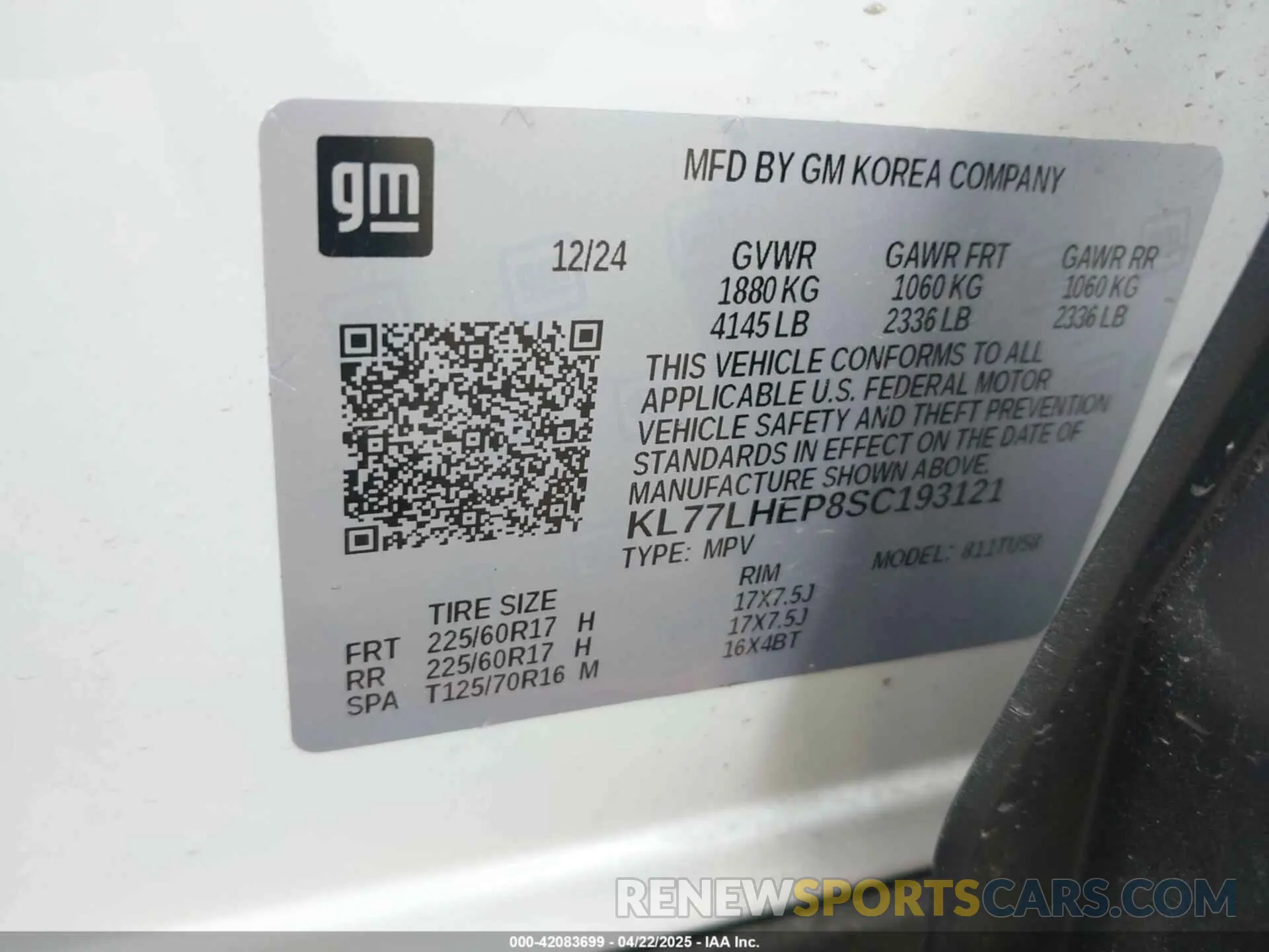 9 Photograph of a damaged car KL77LHEP8SC193121 CHEVROLET TRAX 2025