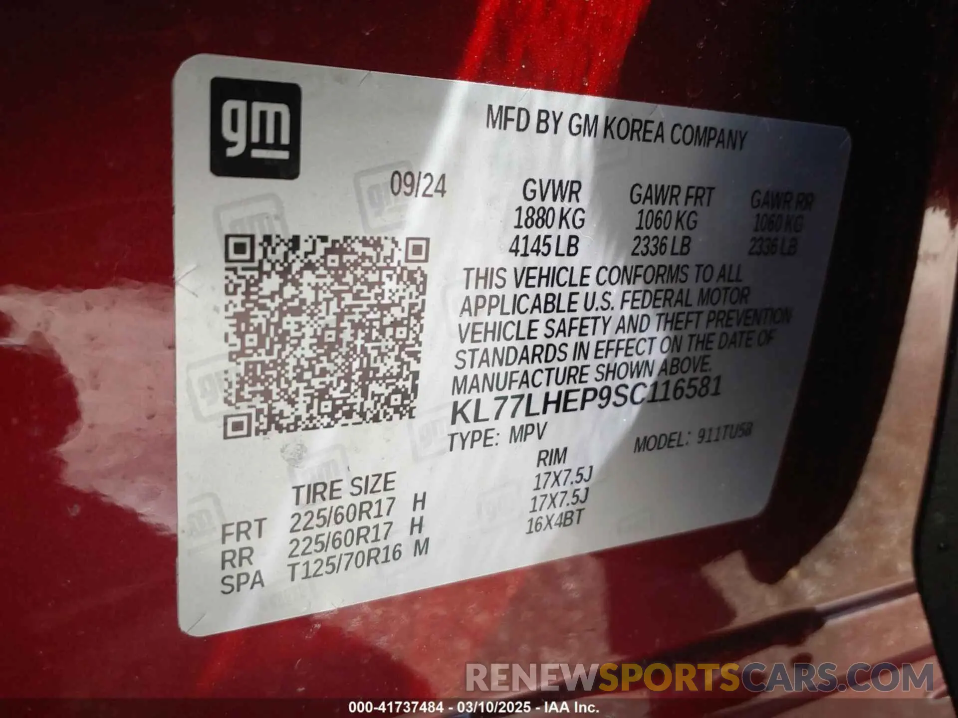9 Photograph of a damaged car KL77LHEP9SC116581 CHEVROLET TRAX 2025