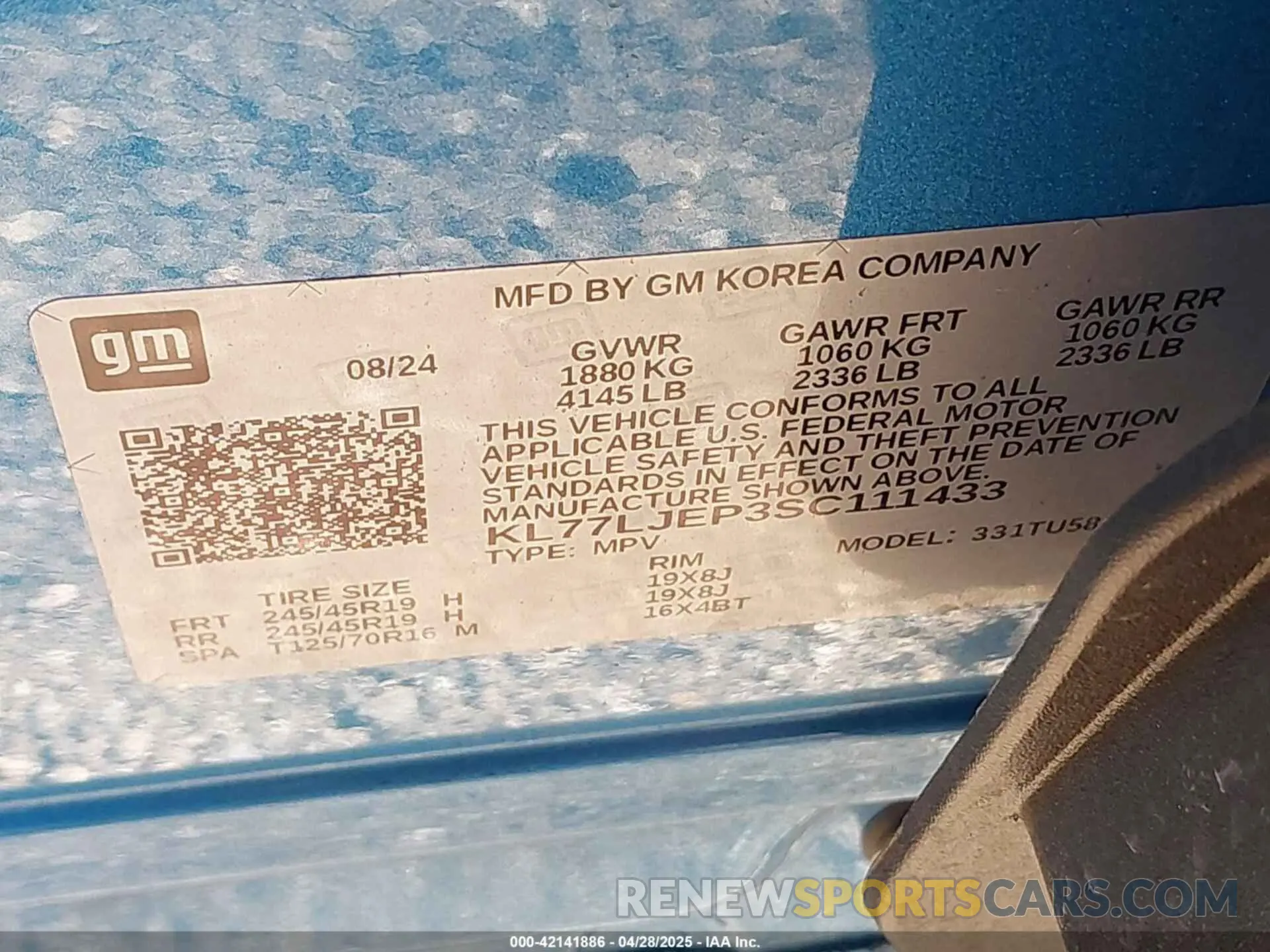 9 Фотография поврежденного автомобиля KL77LJEP3SC111433 CHEVROLET TRAX 2025