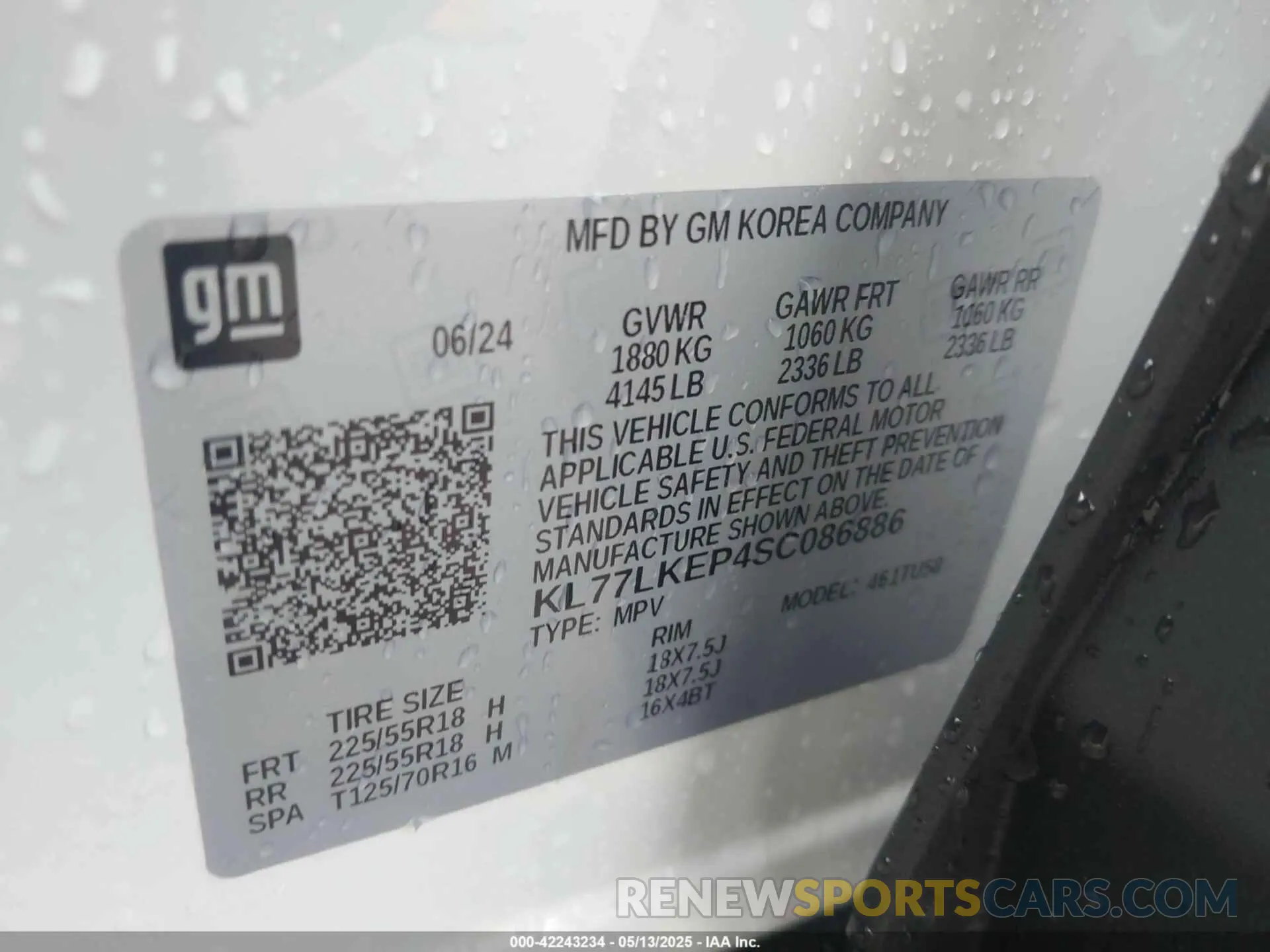 9 Фотография поврежденного автомобиля KL77LKEP4SC086886 CHEVROLET TRAX 2025