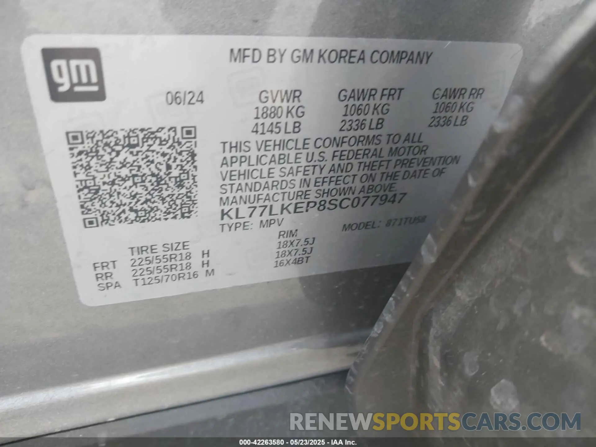 9 Photograph of a damaged car KL77LKEP8SC077947 CHEVROLET TRAX 2025