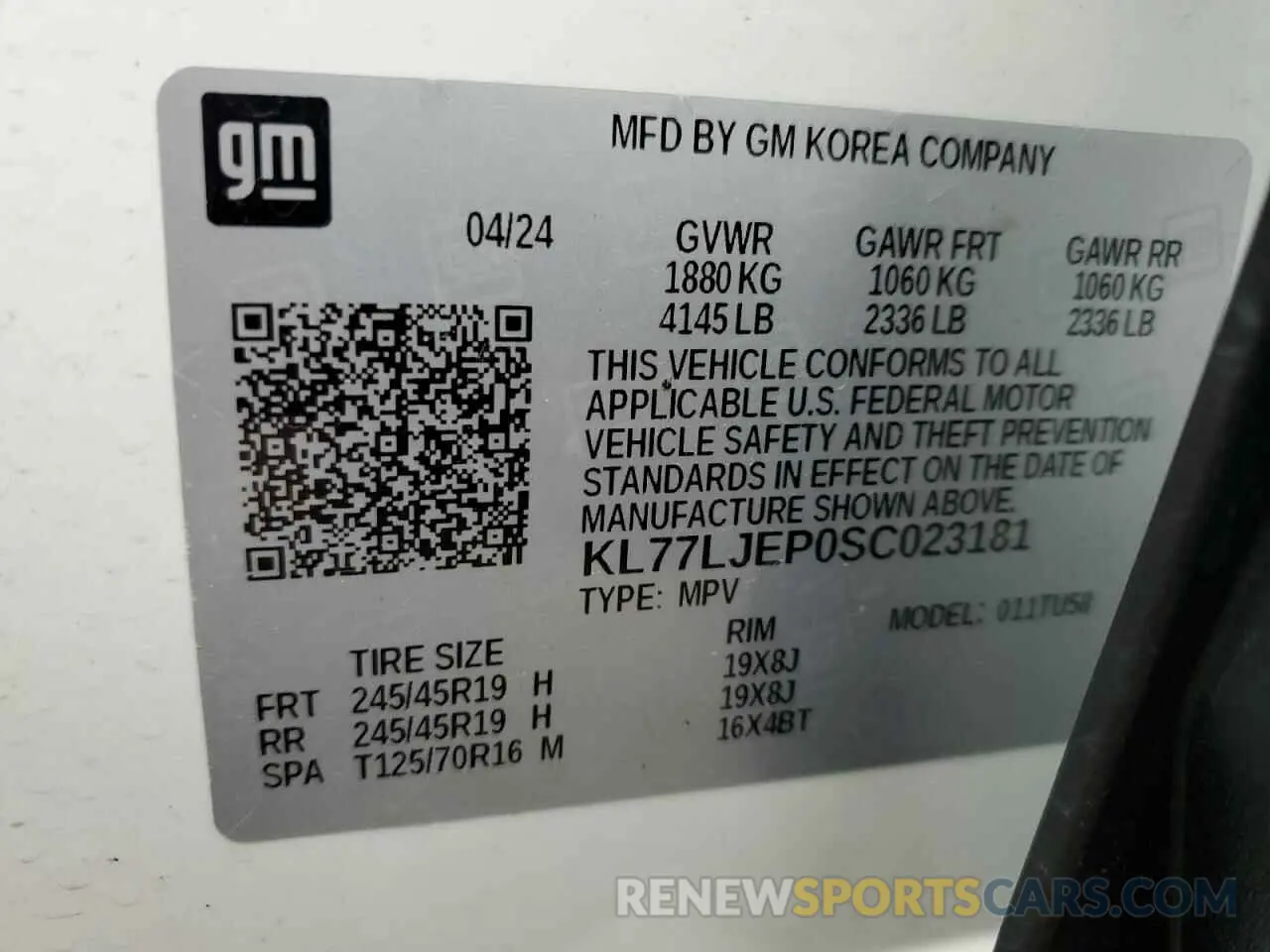 15 Photograph of a damaged car KL77LJEP0SC023181 CHEVROLET TRAX 2RS 2025