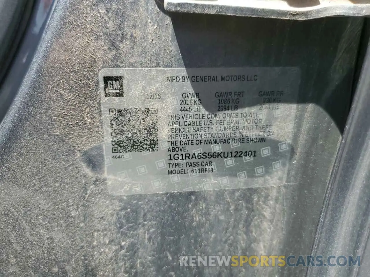 12 Photograph of a damaged car 1G1RA6S56KU122401 CHEVROLET VOLT 2019