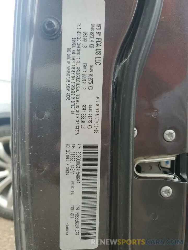 13 Photograph of a damaged car 2C3CCAAG1KH548047 CHRYSLER 300 2019