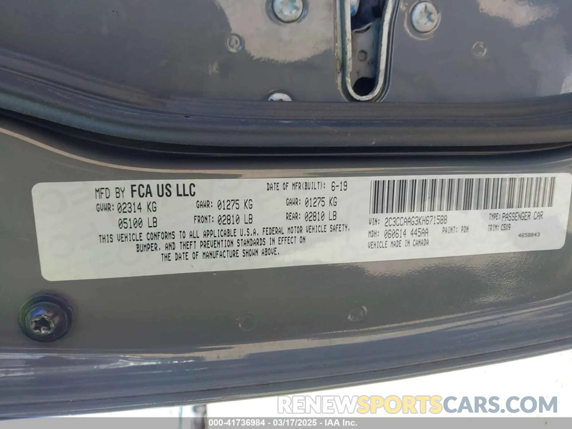 9 Фотография поврежденного автомобиля 2C3CCAAG3KH671588 CHRYSLER 300 2019