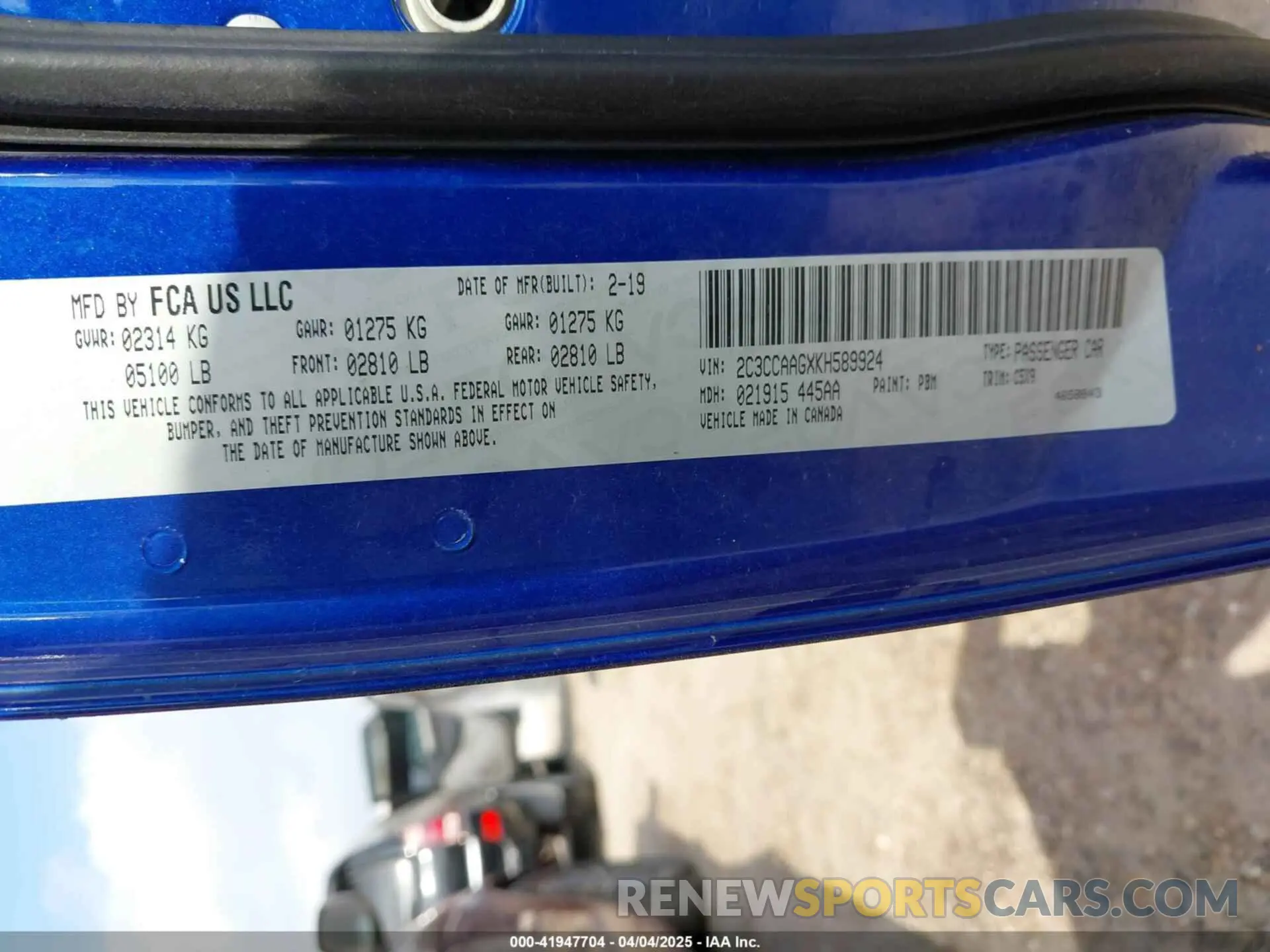 9 Фотография поврежденного автомобиля 2C3CCAAGXKH589924 CHRYSLER 300 2019