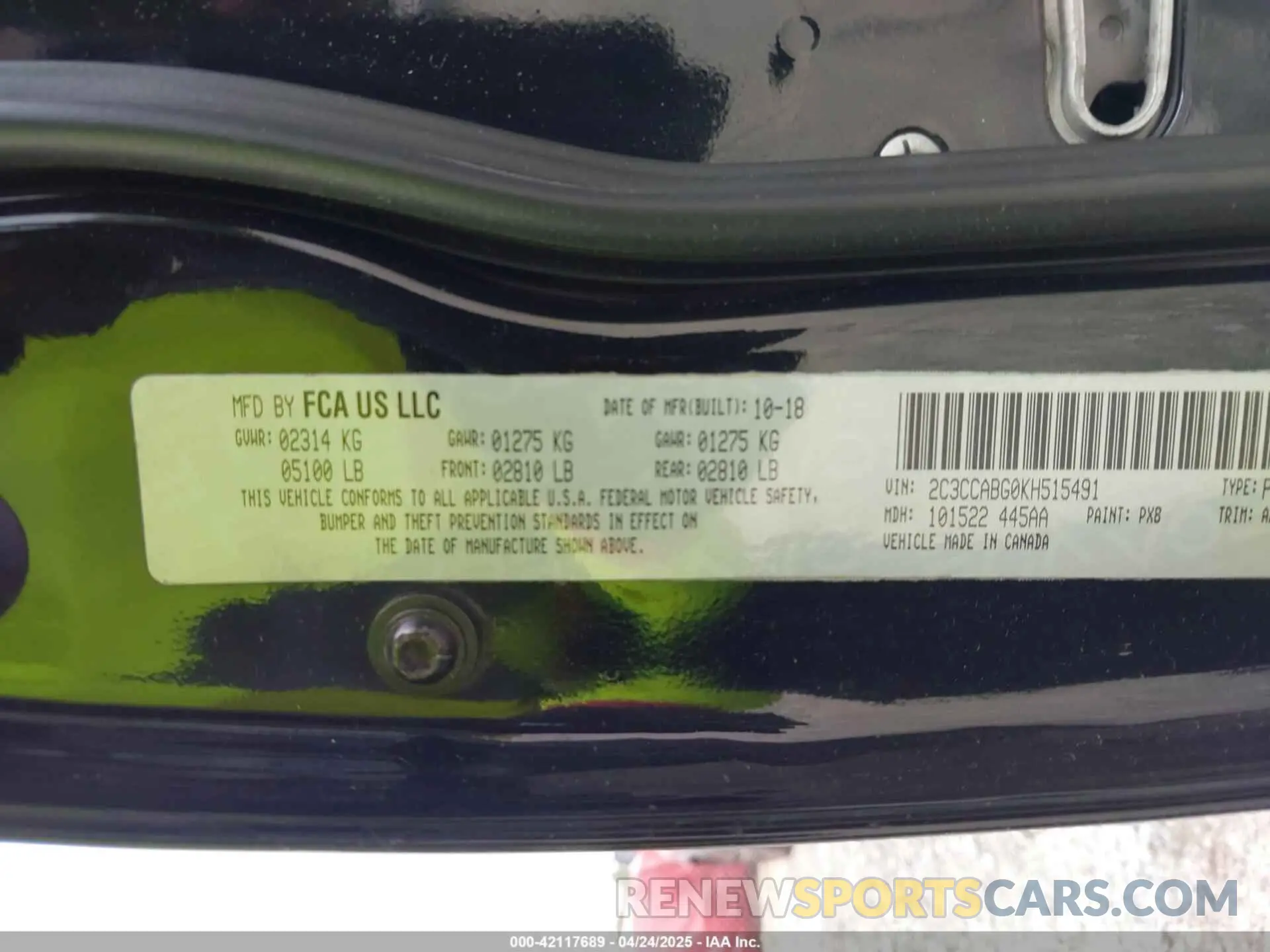 9 Фотография поврежденного автомобиля 2C3CCABG0KH515491 CHRYSLER 300 2019
