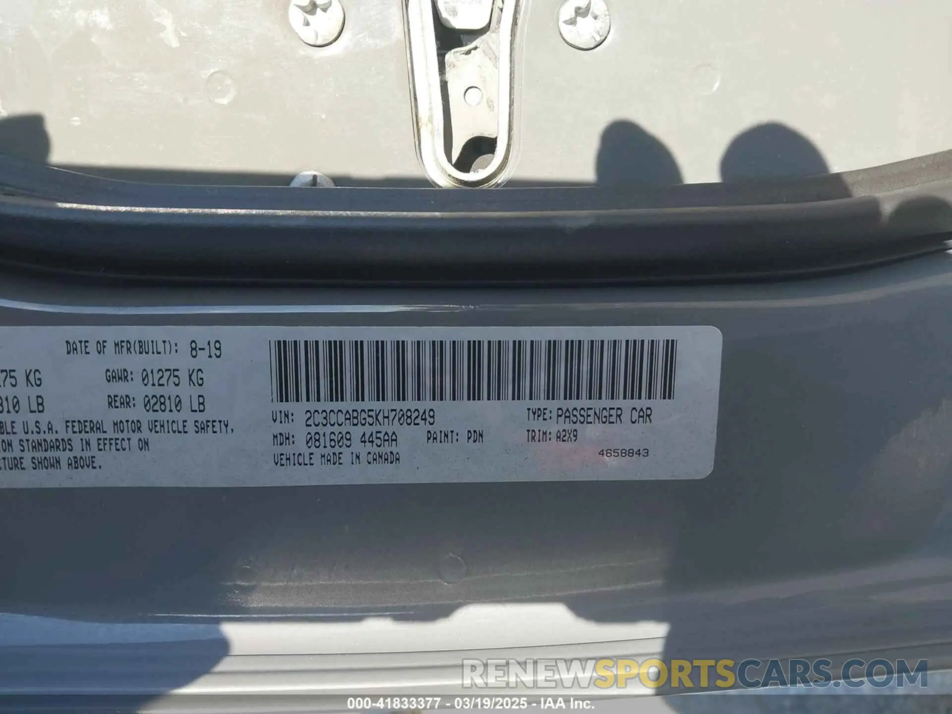 9 Фотография поврежденного автомобиля 2C3CCABG5KH708249 CHRYSLER 300 2019