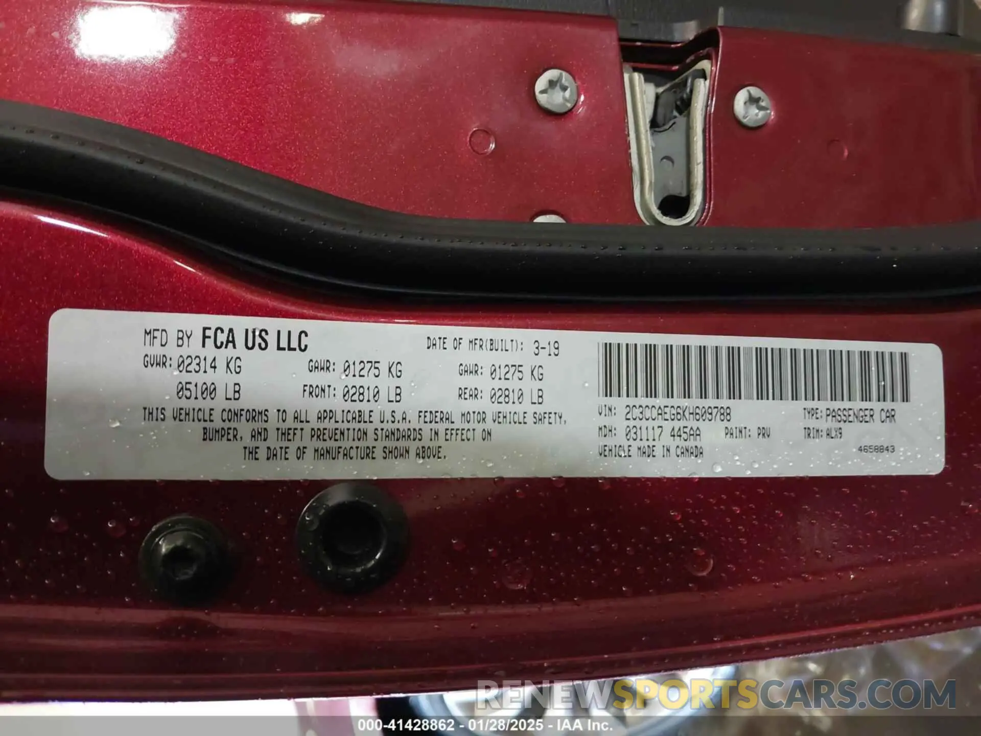 9 Photograph of a damaged car 2C3CCAEG6KH609788 CHRYSLER 300 2019