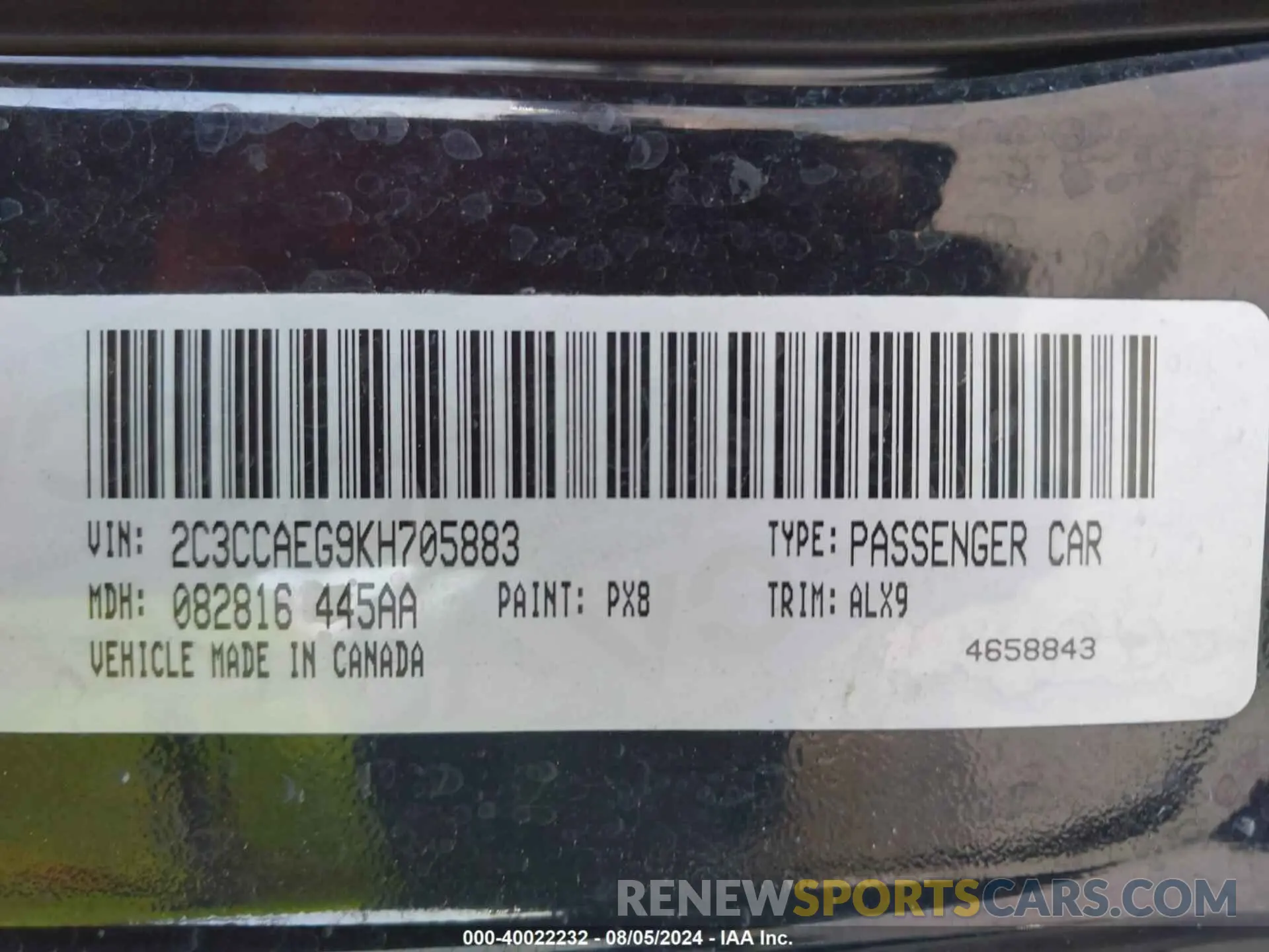 9 Фотография поврежденного автомобиля 2C3CCAEG9KH705883 CHRYSLER 300 2019