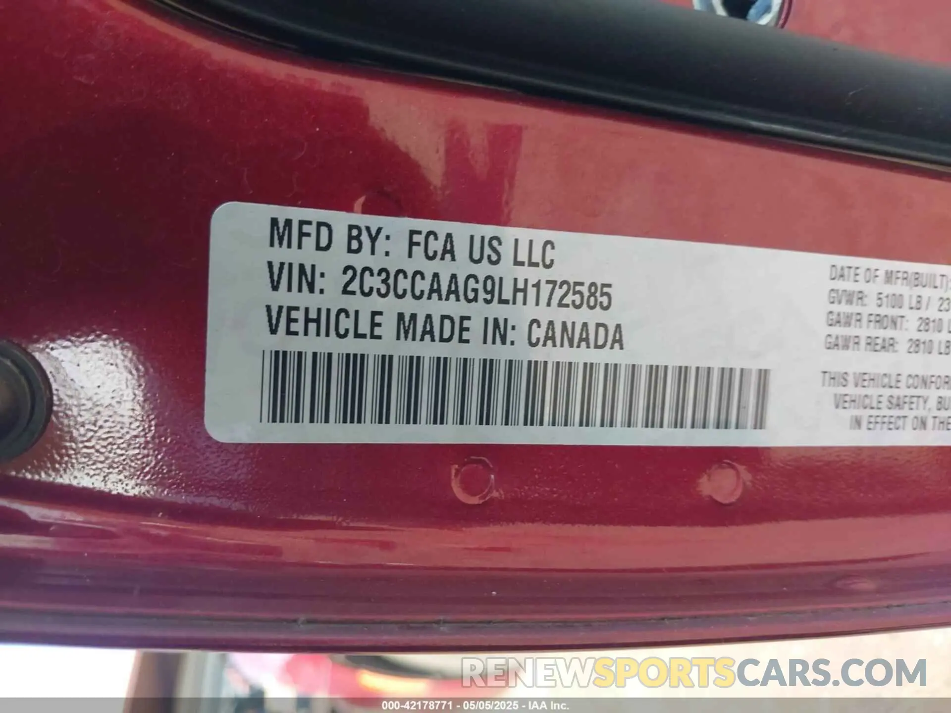9 Фотография поврежденного автомобиля 2C3CCAAG9LH172585 CHRYSLER 300 2020