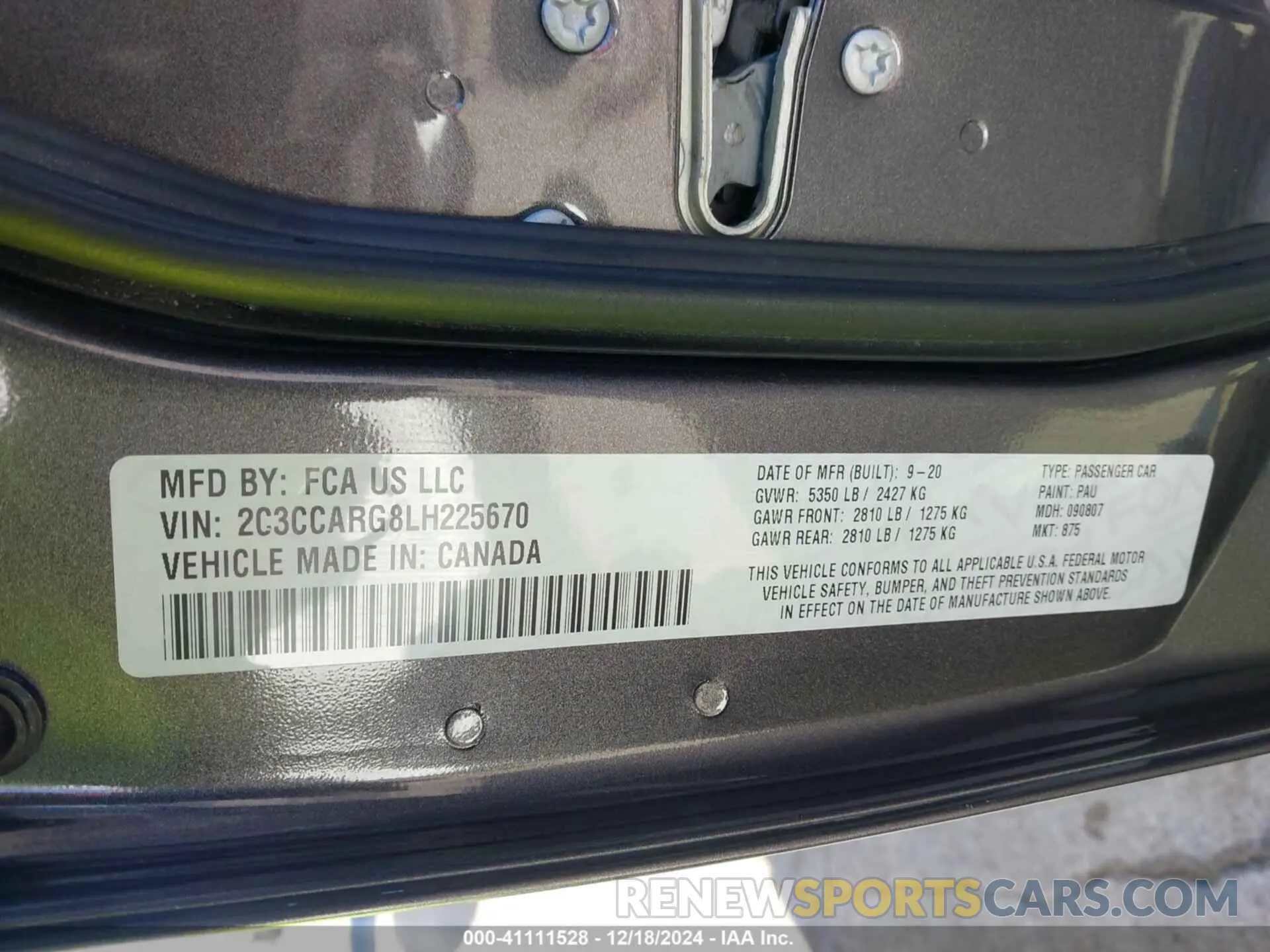 9 Фотография поврежденного автомобиля 2C3CCARG8LH225670 CHRYSLER 300 2020