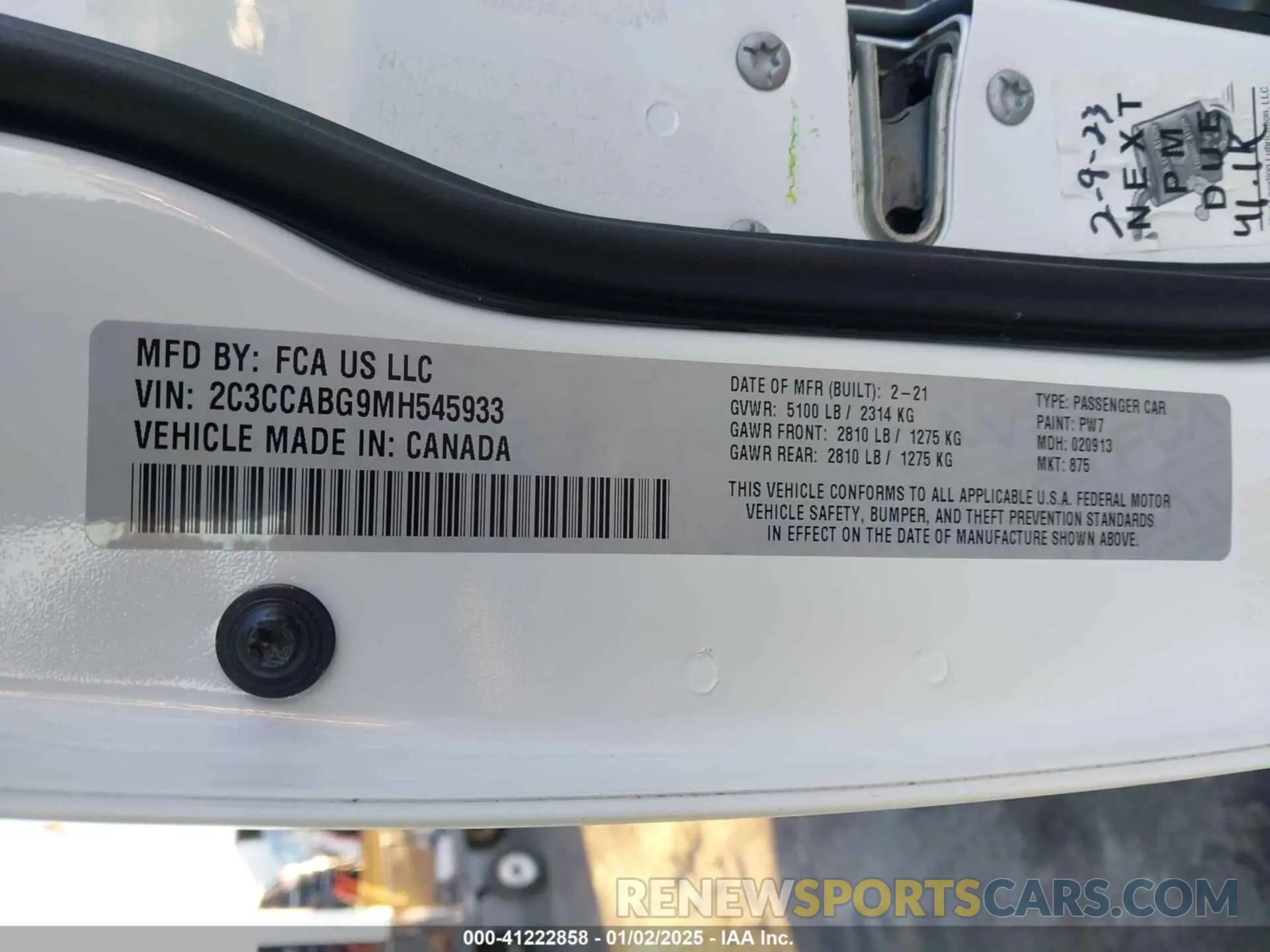 9 Photograph of a damaged car 2C3CCABG9MH545933 CHRYSLER 300 2021
