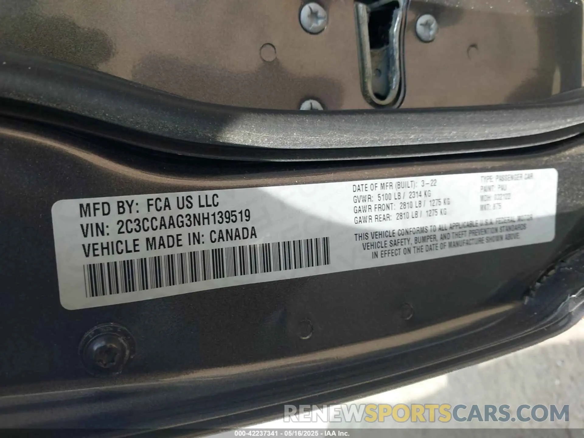 9 Фотография поврежденного автомобиля 2C3CCAAG3NH139519 CHRYSLER 300 2022