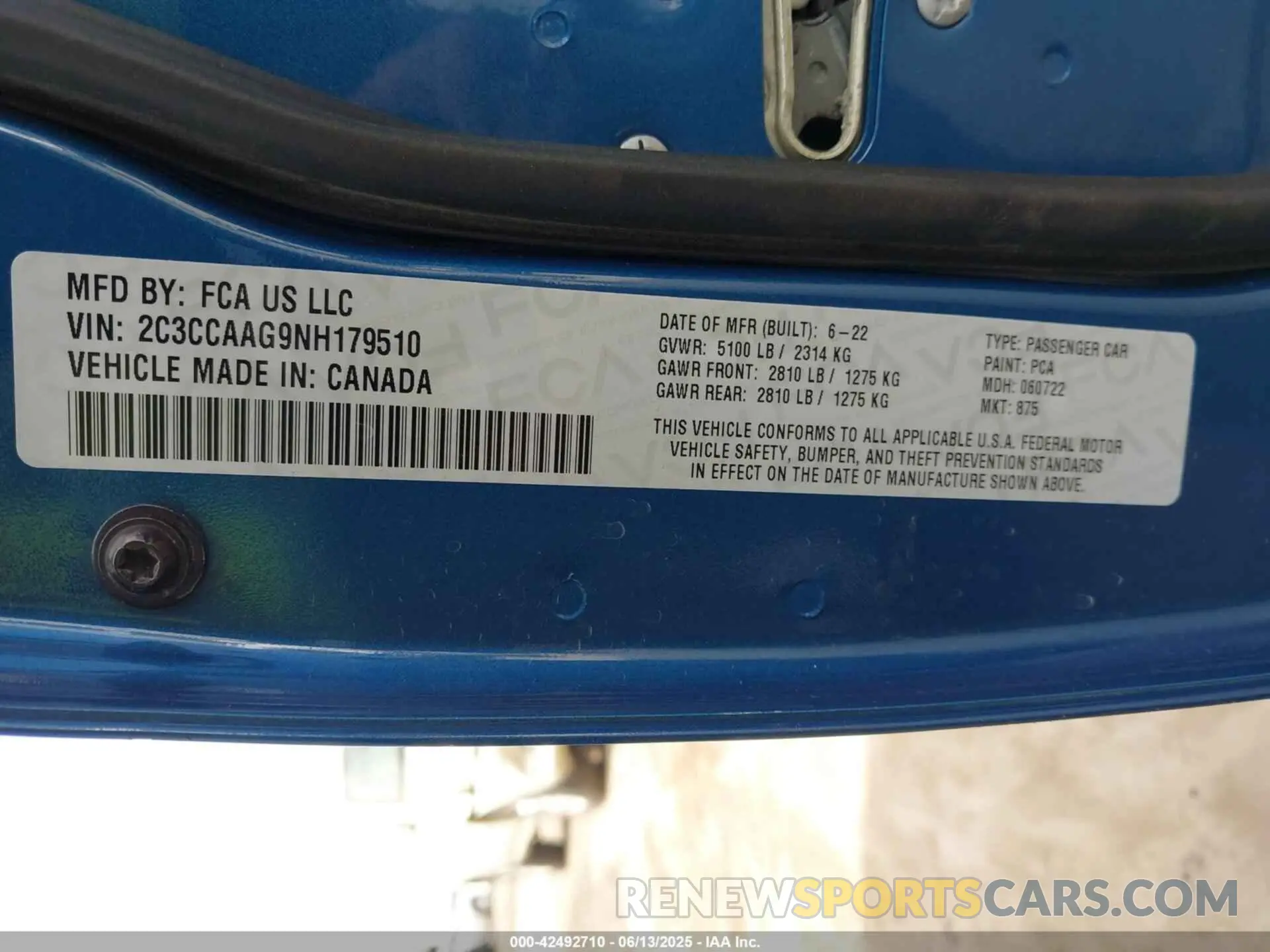 9 Фотография поврежденного автомобиля 2C3CCAAG9NH179510 CHRYSLER 300 2022