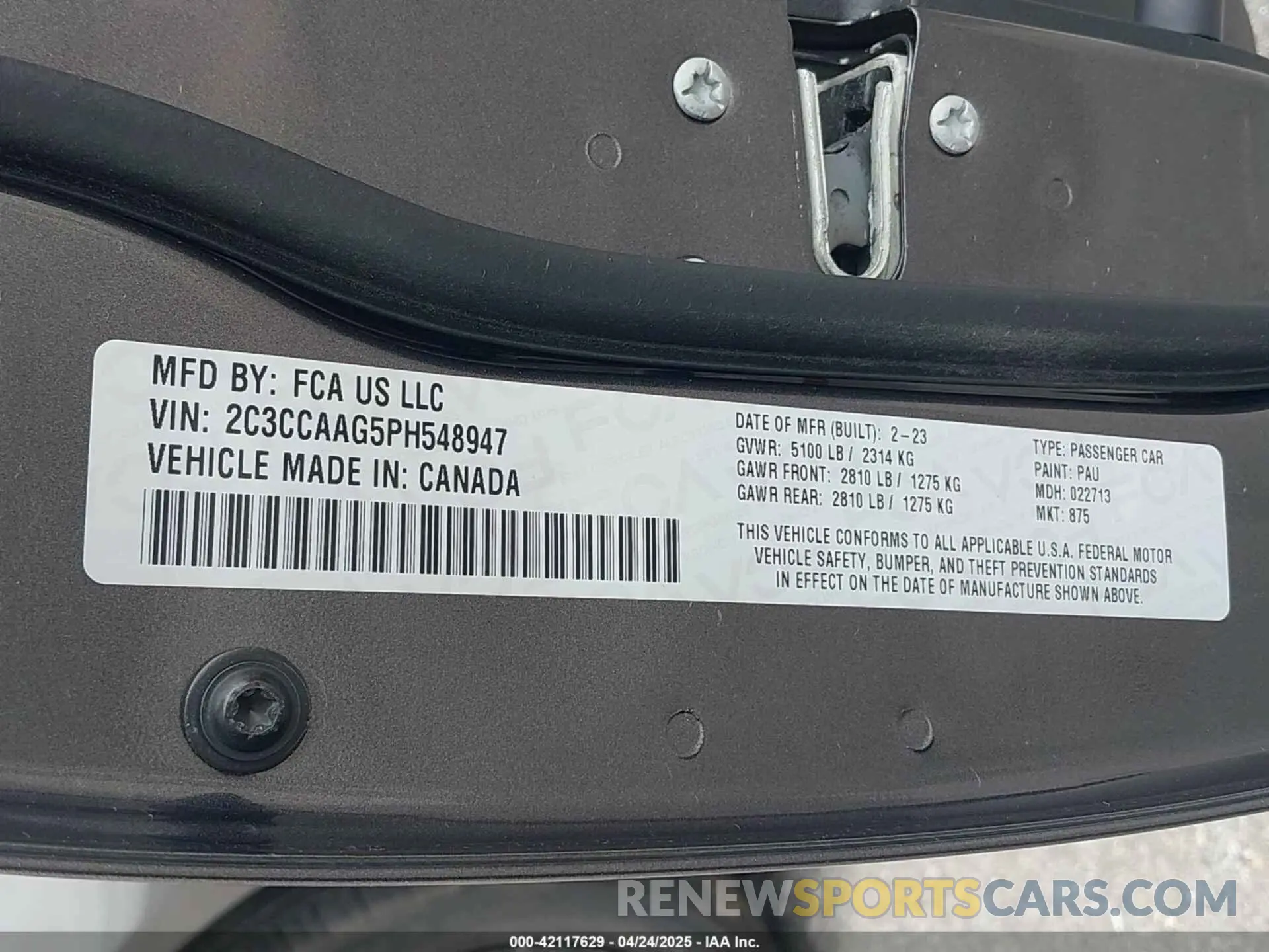 9 Фотография поврежденного автомобиля 2C3CCAAG5PH548947 CHRYSLER 300 2023