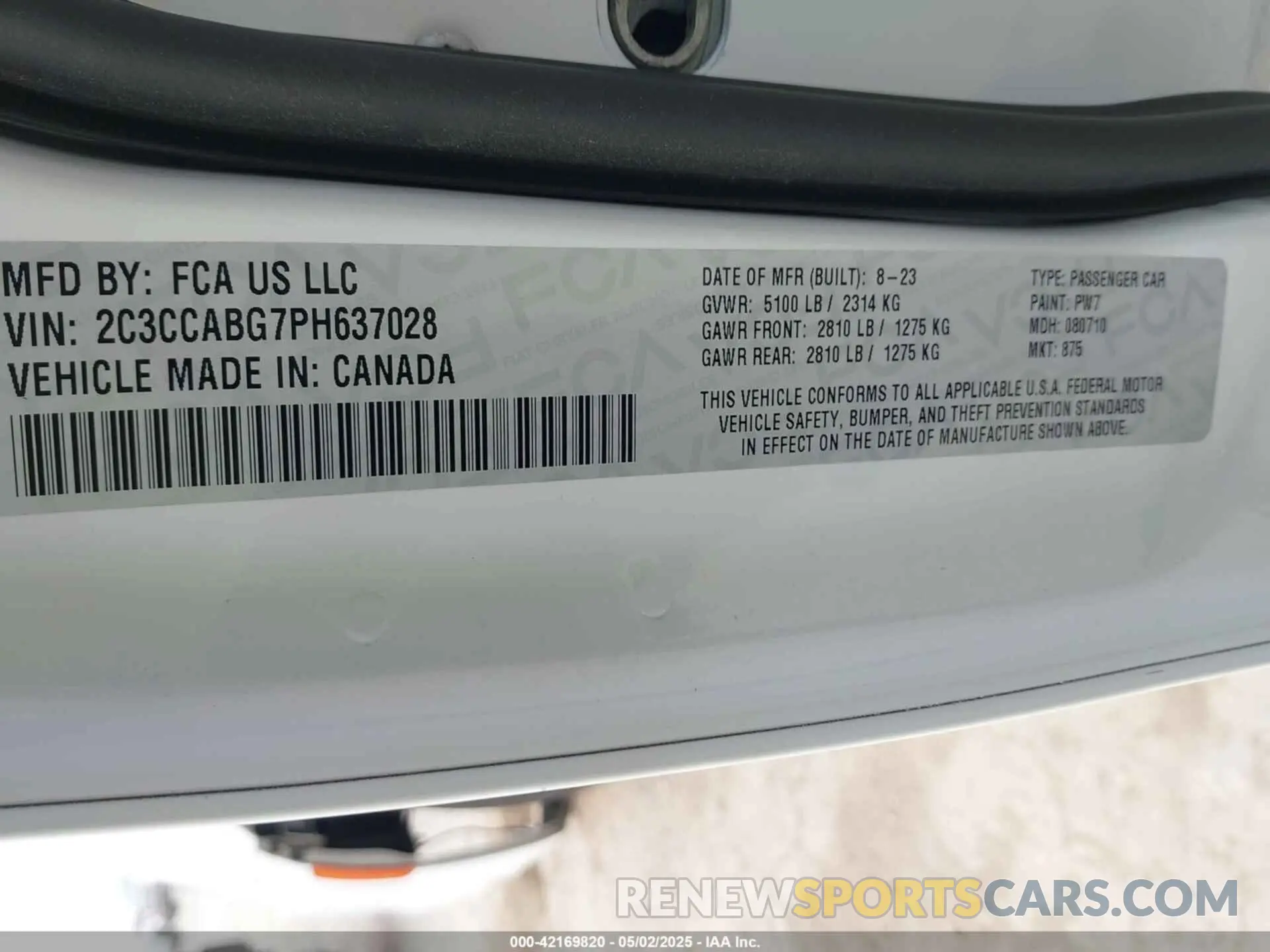 9 Фотография поврежденного автомобиля 2C3CCABG7PH637028 CHRYSLER 300 2023