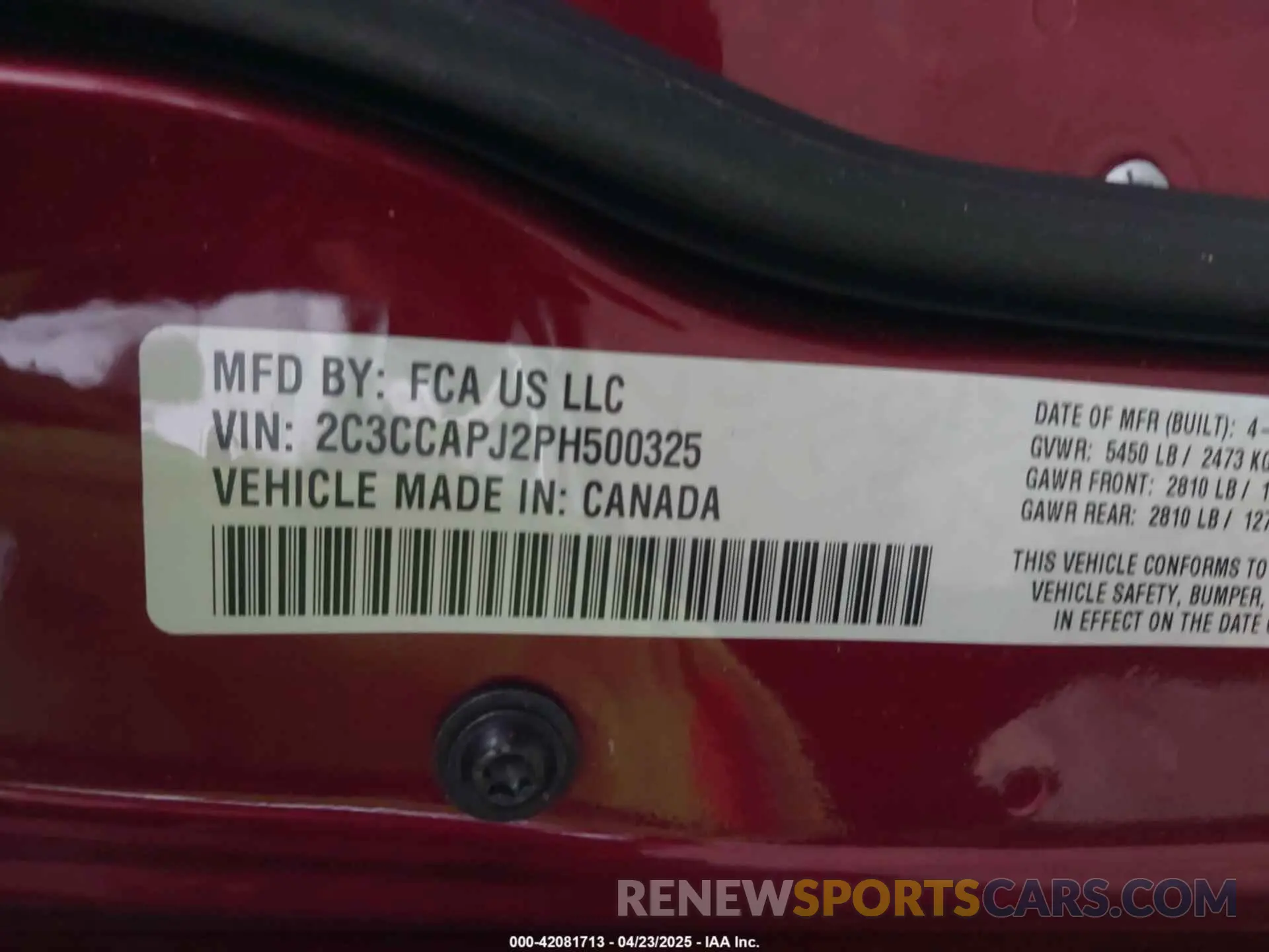 9 Фотография поврежденного автомобиля 2C3CCAPJ2PH500325 CHRYSLER 300 2023