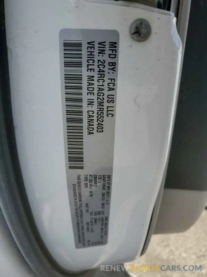 13 Фотография поврежденного автомобиля 2C4RC1AG2MR552403 CHRYSLER MINIVAN 2021