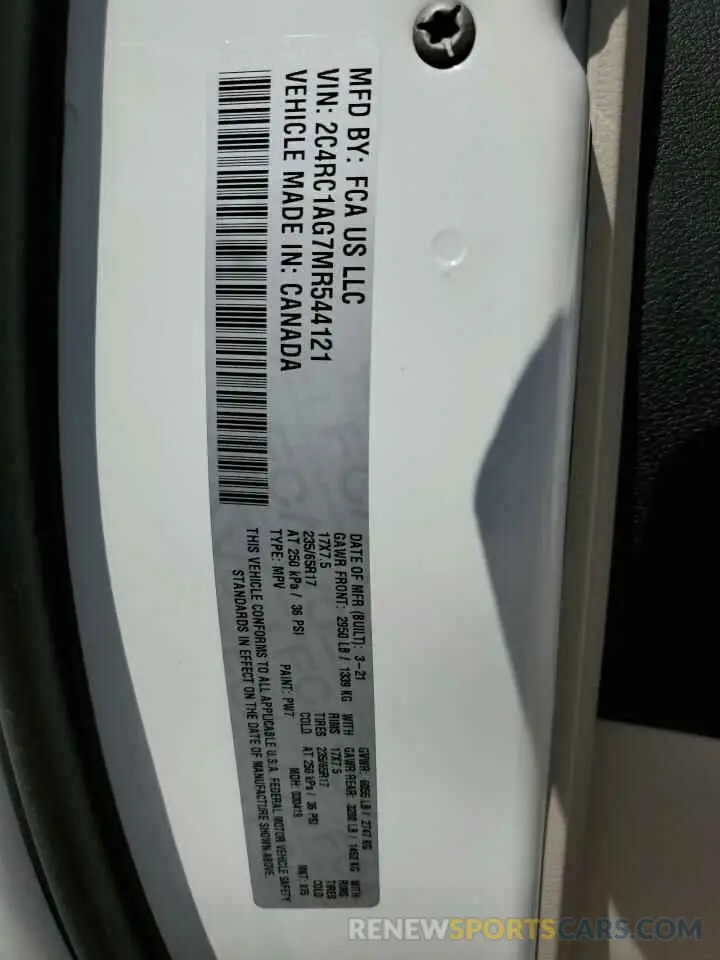 13 Фотография поврежденного автомобиля 2C4RC1AG7MR544121 CHRYSLER MINIVAN 2021