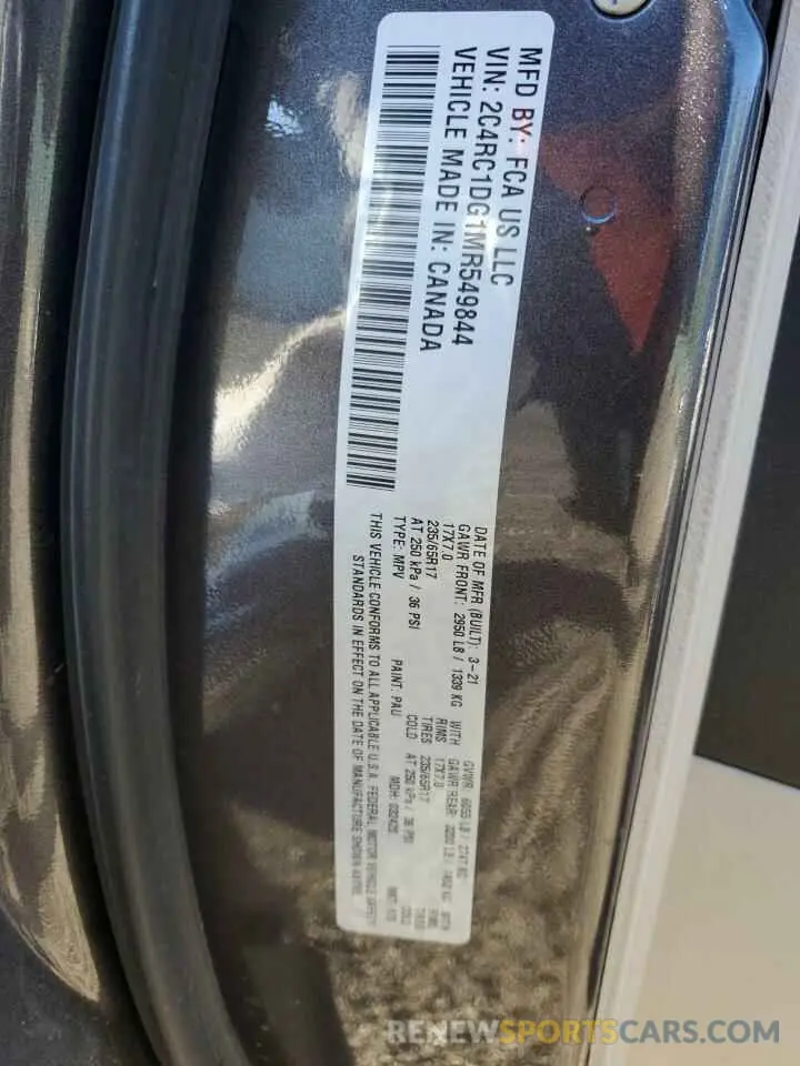 13 Фотография поврежденного автомобиля 2C4RC1DG1MR549844 CHRYSLER MINIVAN 2021
