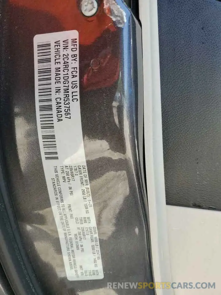 14 Фотография поврежденного автомобиля 2C4RC1DG7MR537567 CHRYSLER MINIVAN 2021