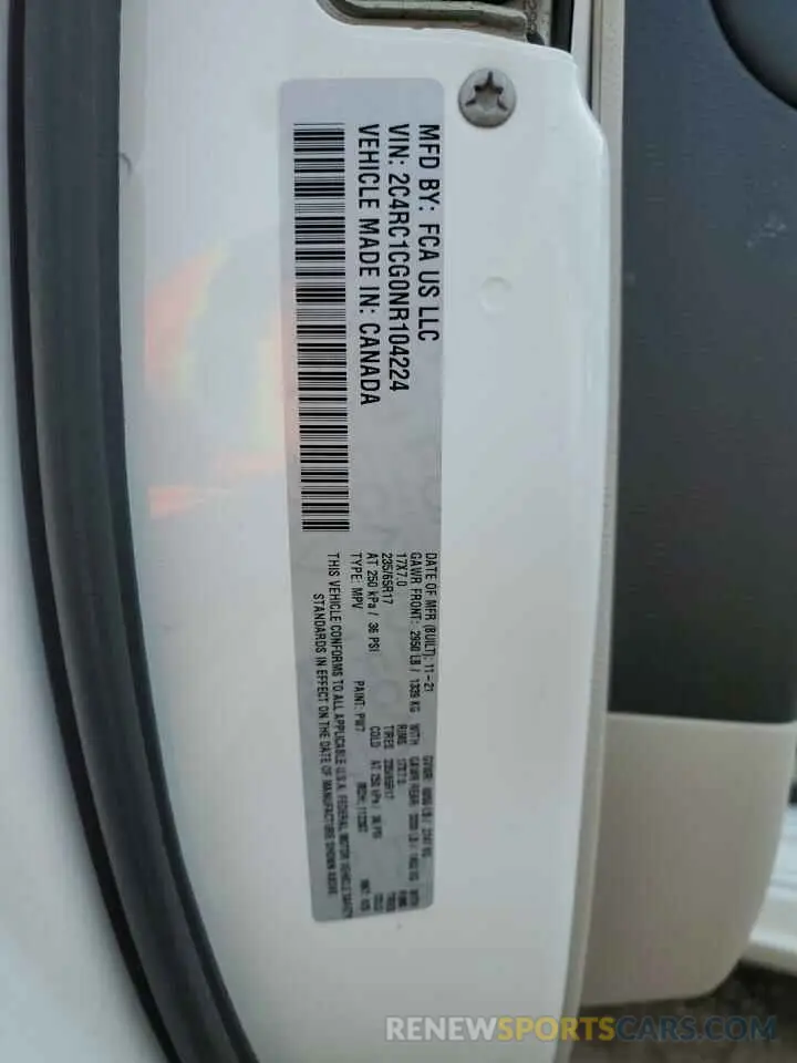 13 Фотография поврежденного автомобиля 2C4RC1CG0NR104224 CHRYSLER MINIVAN 2022