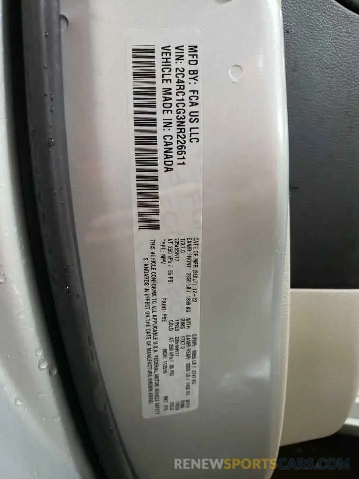 13 Фотография поврежденного автомобиля 2C4RC1CG3NR226611 CHRYSLER MINIVAN 2022