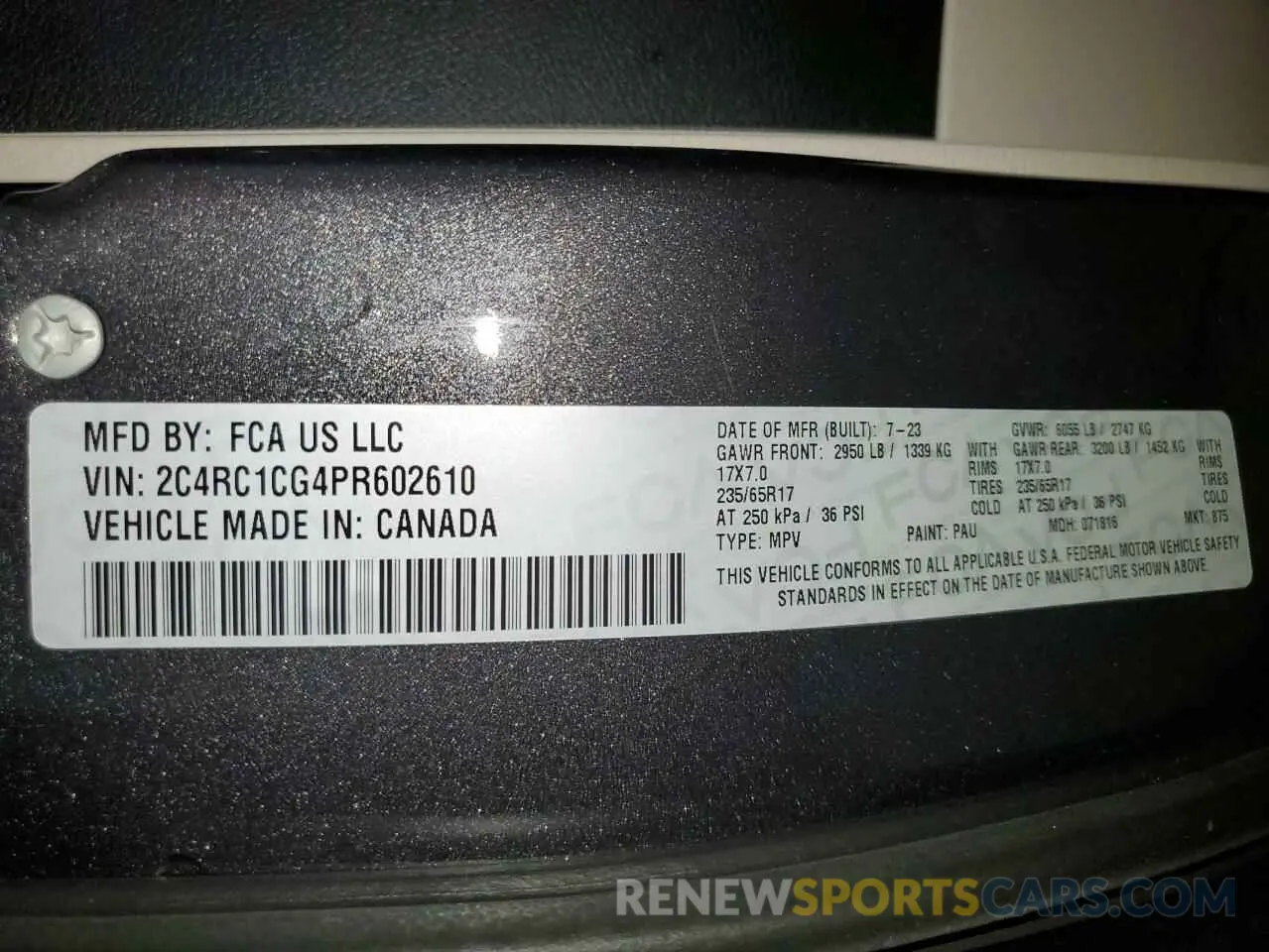 13 Фотография поврежденного автомобиля 2C4RC1CG4PR602610 CHRYSLER MINIVAN 2023