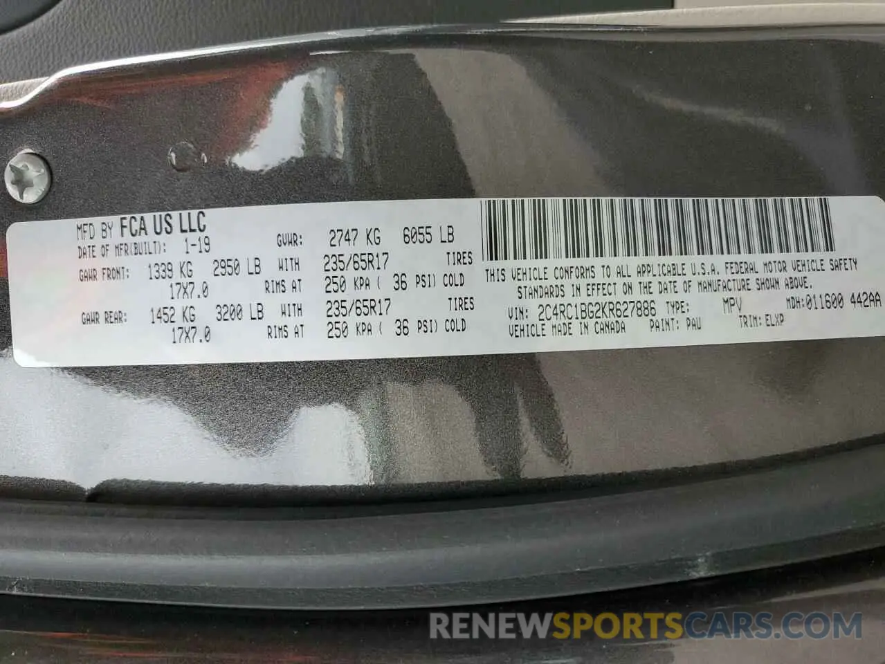 12 Photograph of a damaged car 2C4RC1BG2KR627886 CHRYSLER PACIFICA 2019