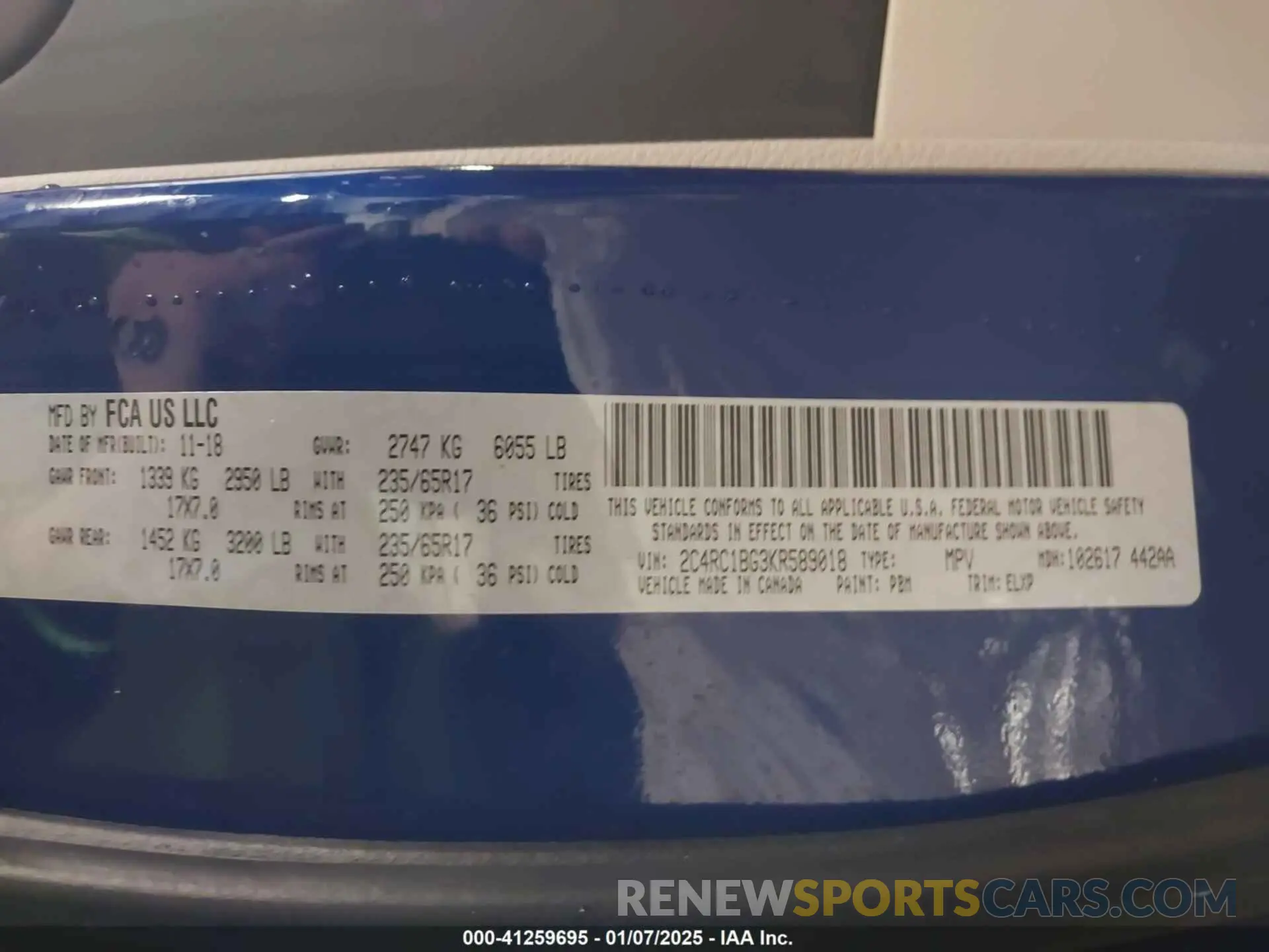 9 Фотография поврежденного автомобиля 2C4RC1BG3KR589018 CHRYSLER PACIFICA 2019
