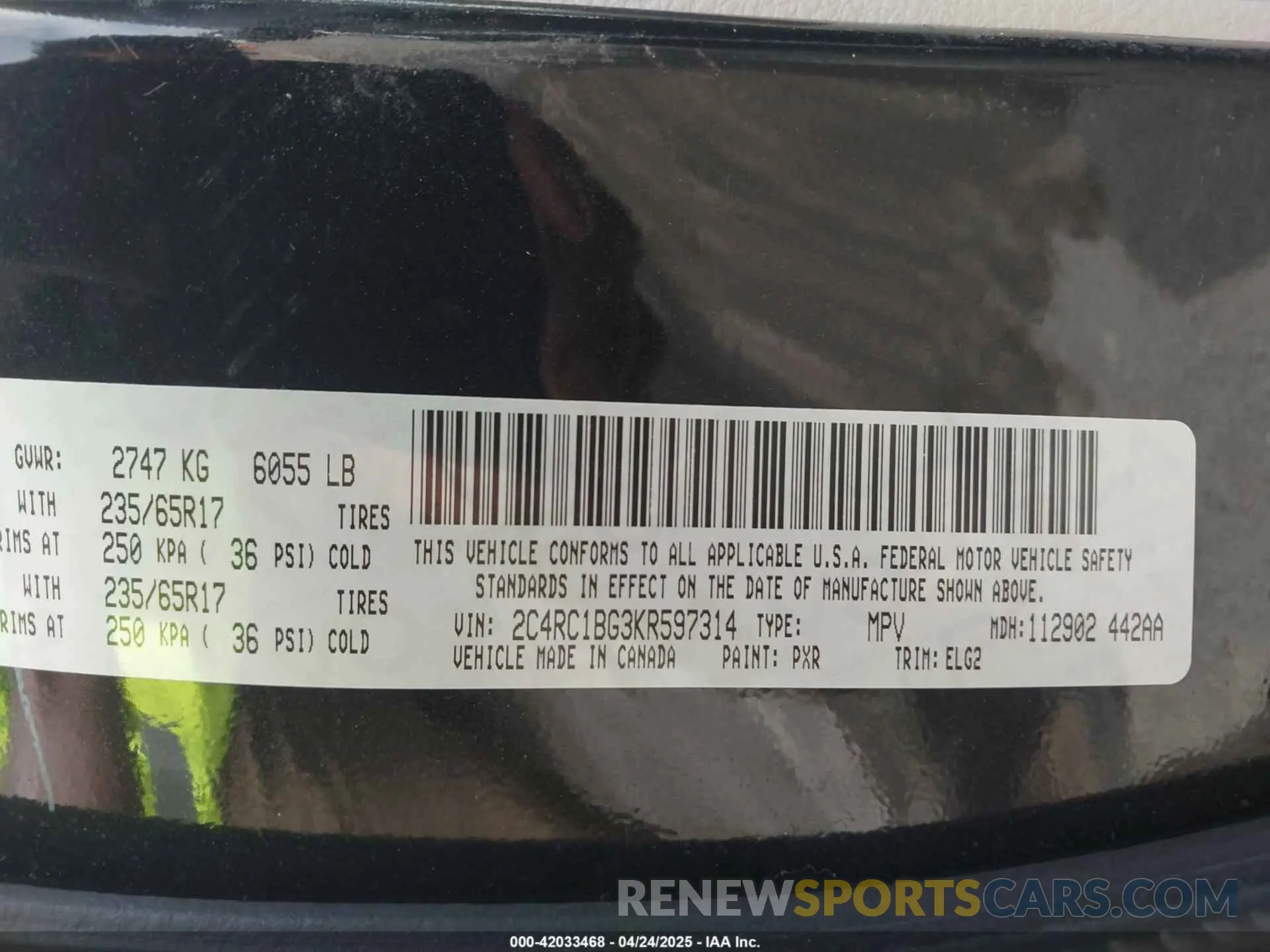 9 Фотография поврежденного автомобиля 2C4RC1BG3KR597314 CHRYSLER PACIFICA 2019