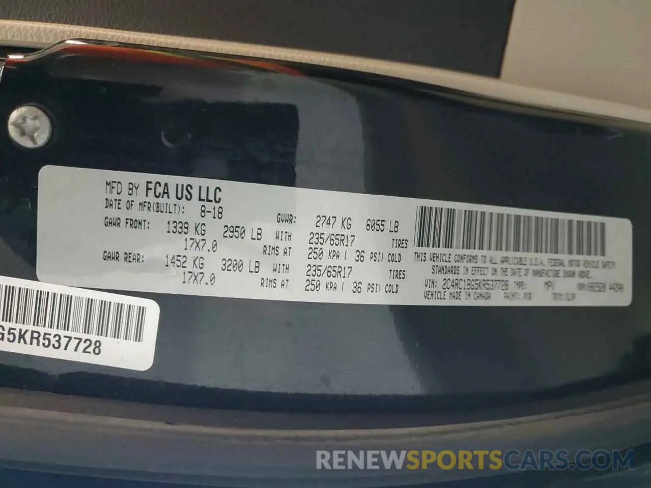 13 Photograph of a damaged car 2C4RC1BG5KR537728 CHRYSLER PACIFICA 2019