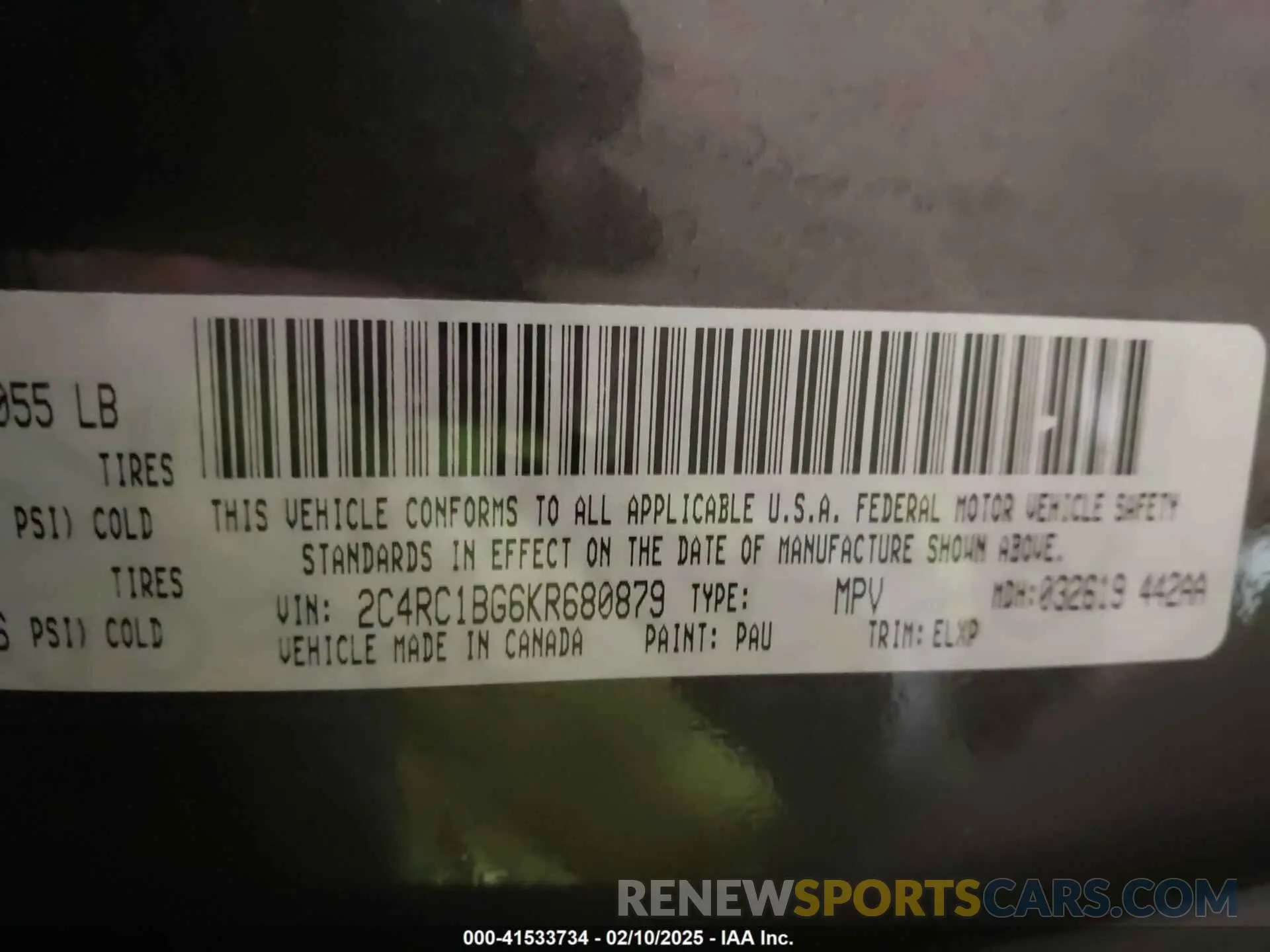 9 Photograph of a damaged car 2C4RC1BG6KR680879 CHRYSLER PACIFICA 2019